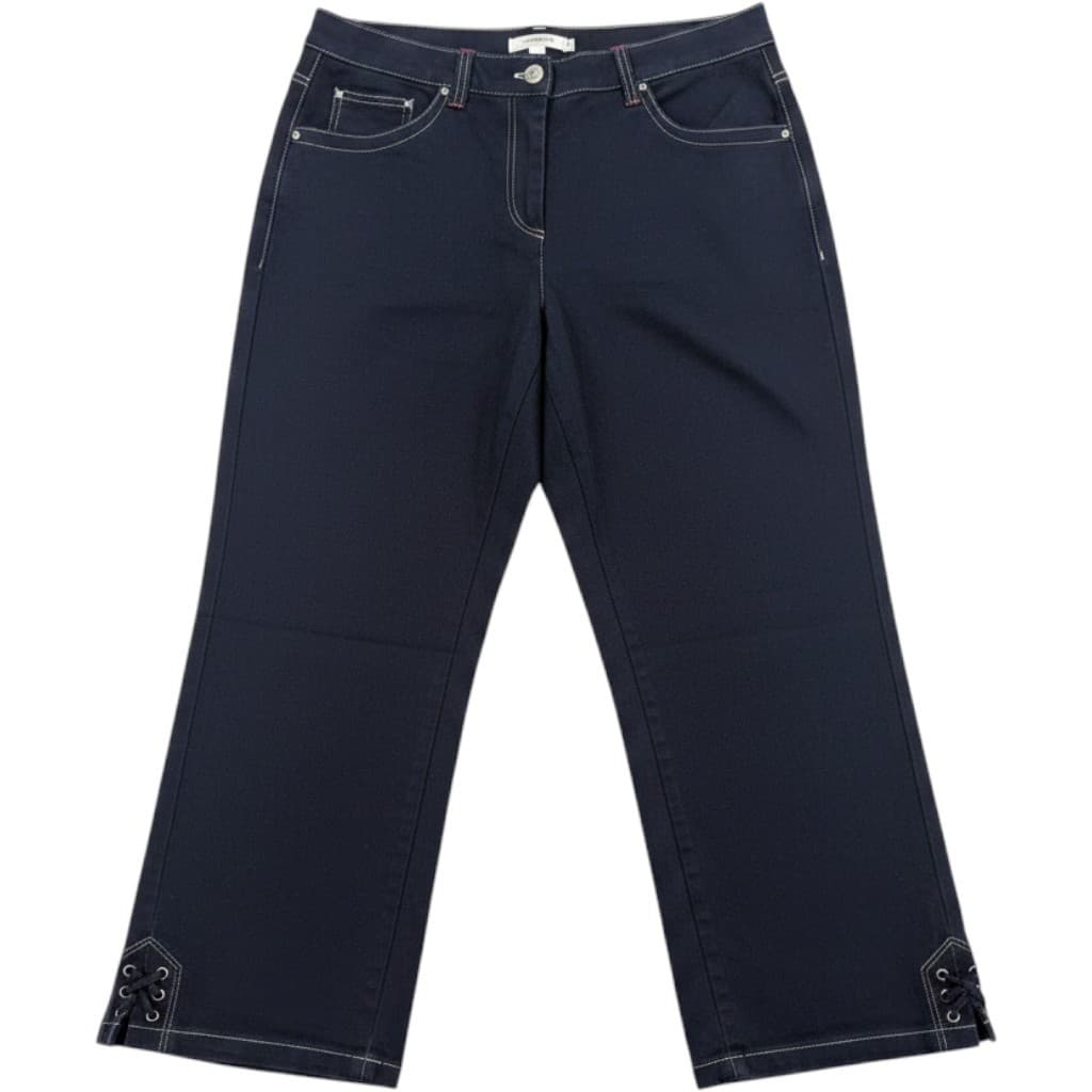 Jones New York Pants Womens 12 Cropped Navy Blue Stretch Lace Up Hem 9209