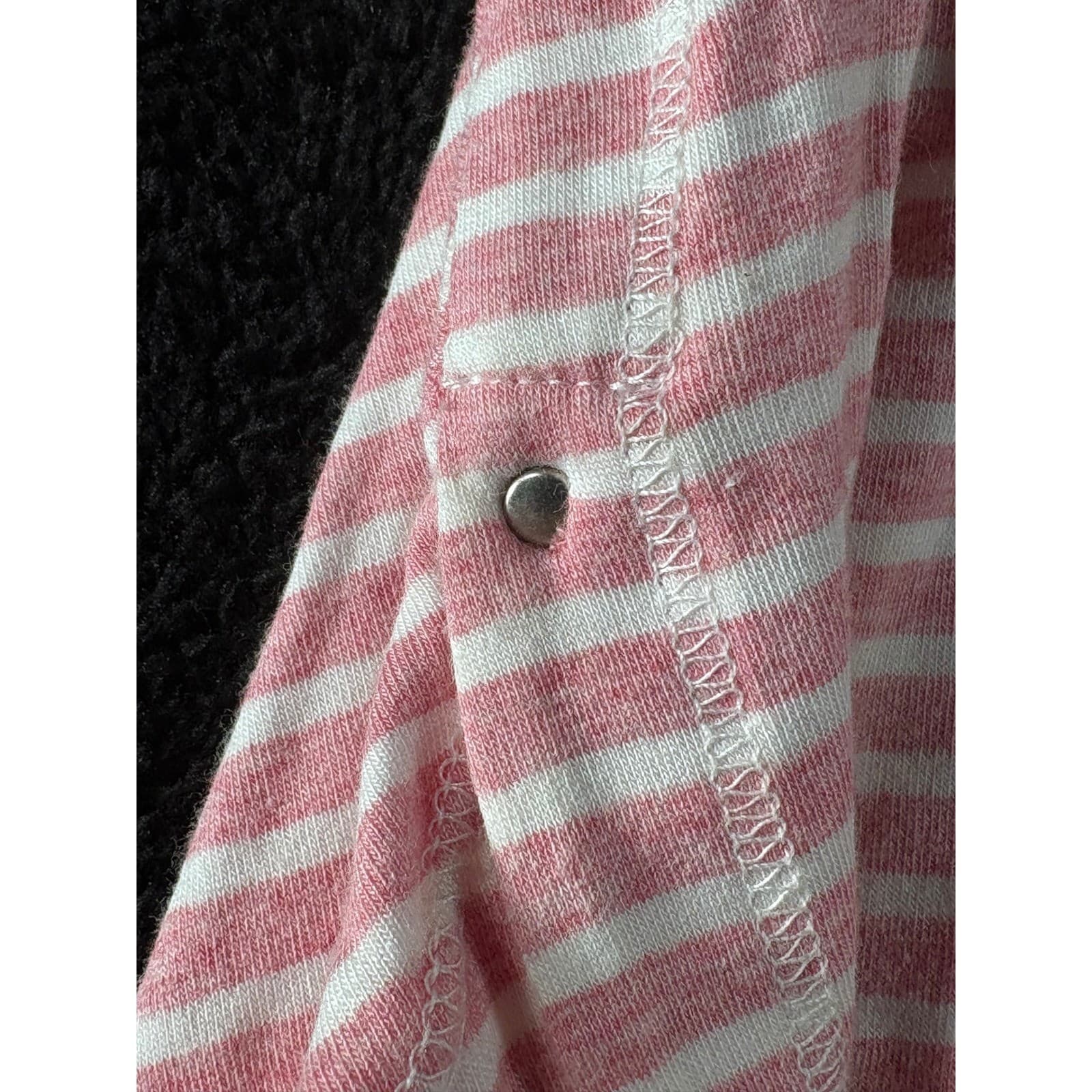 Weekends by Chico's Striped V-Neck Top Women's Size 3 Pink White Short Sleeve - Thumbnail 7