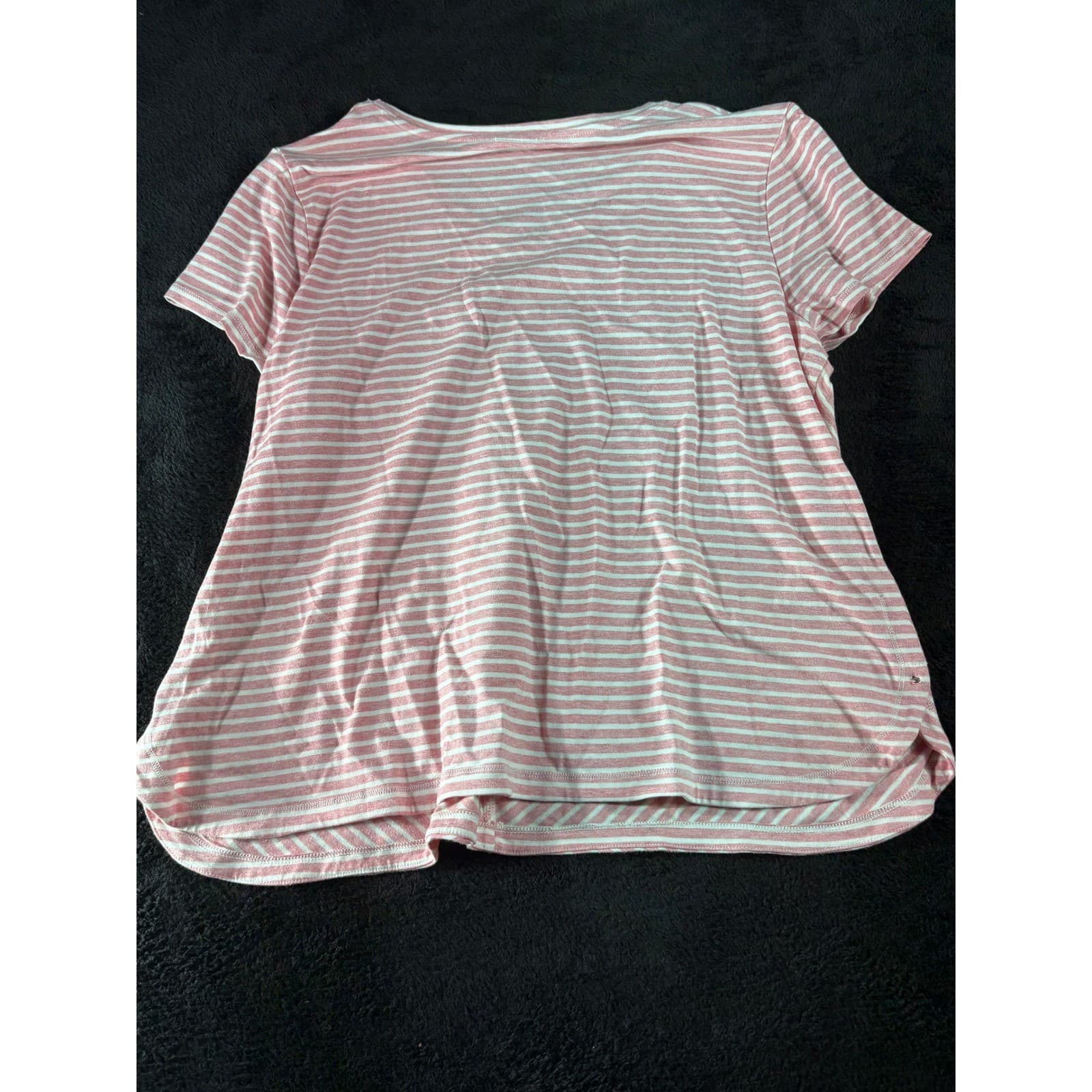 Weekends by Chico's Striped V-Neck Top Women's Size 3 Pink White Short Sleeve - Thumbnail 8