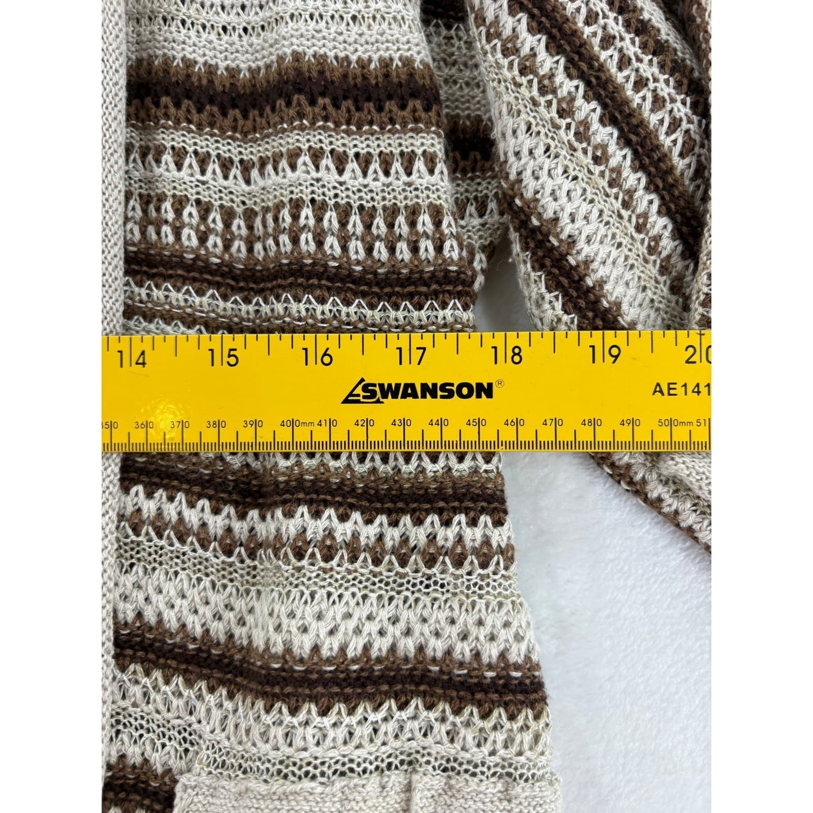 Jones New York Cardigan Womens M Sweater Beige Brown Striped Open Front Belted - Thumbnail 3