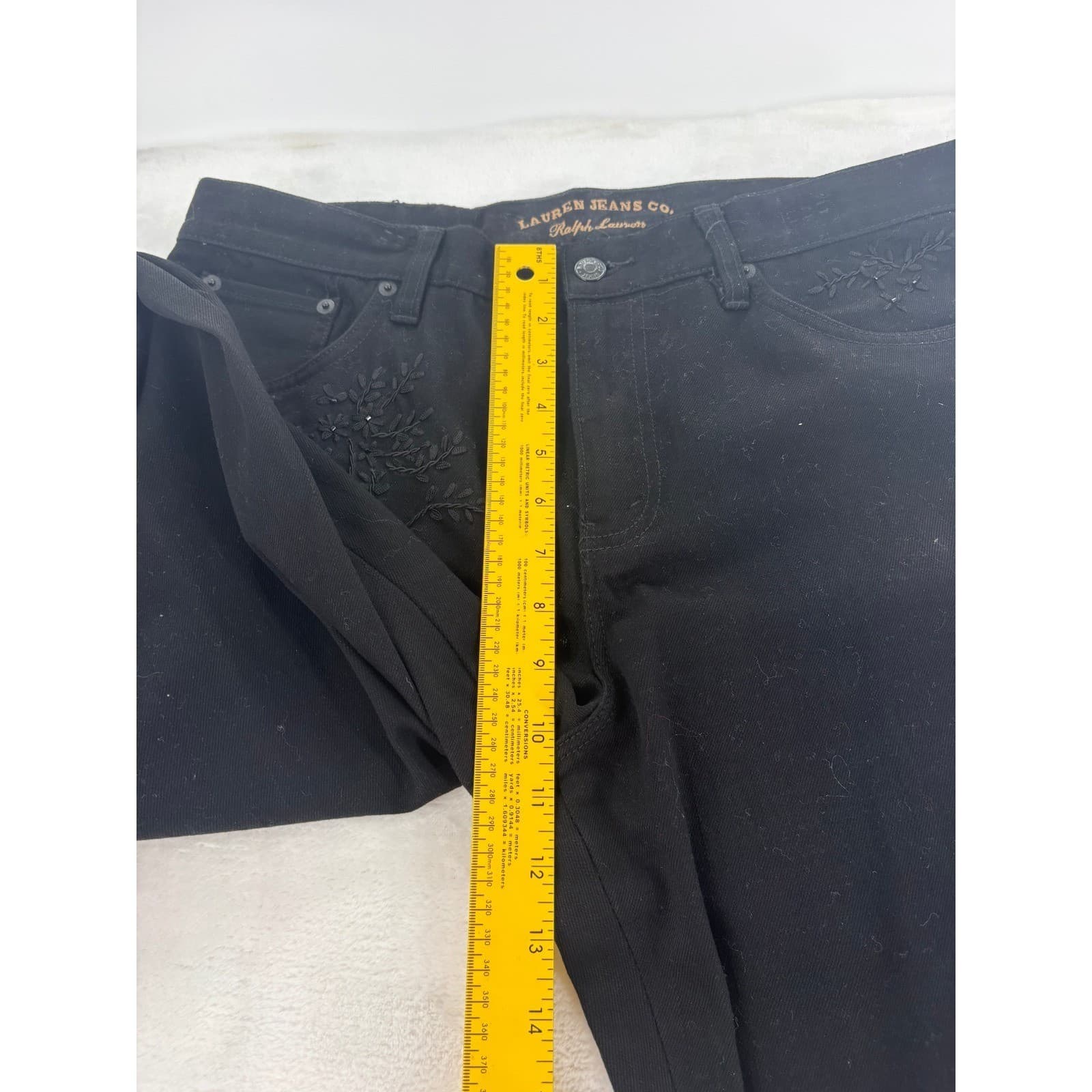 Lauren Ralph Lauren Jeans Womens 12 Straight Leg Black Embroidered Floral Denim - Thumbnail 6