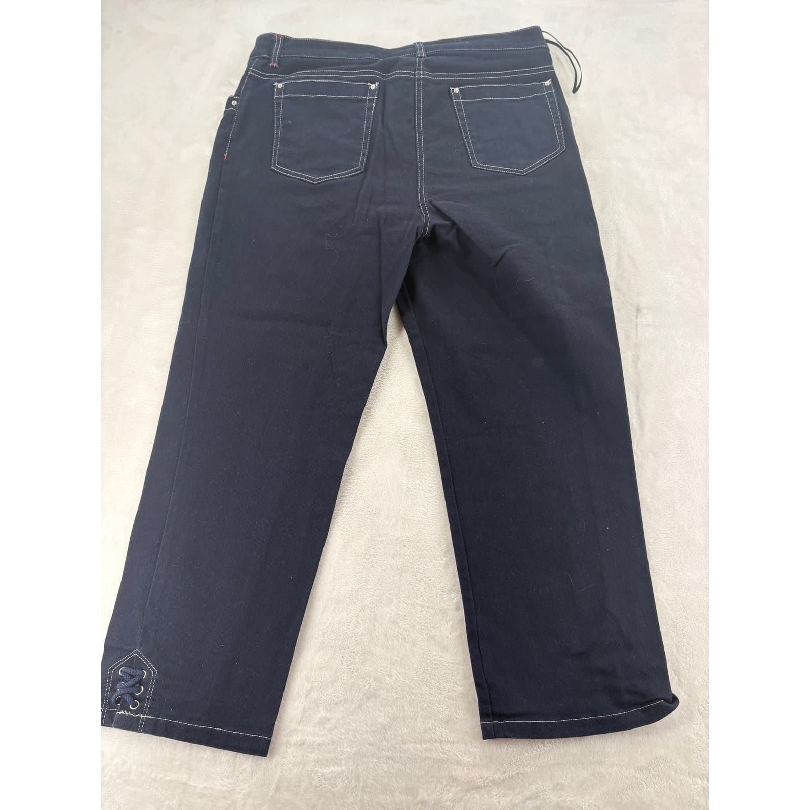 Jones New York Pants Womens 12 Cropped Navy Blue Stretch Lace Up Hem 9209 - Thumbnail 8