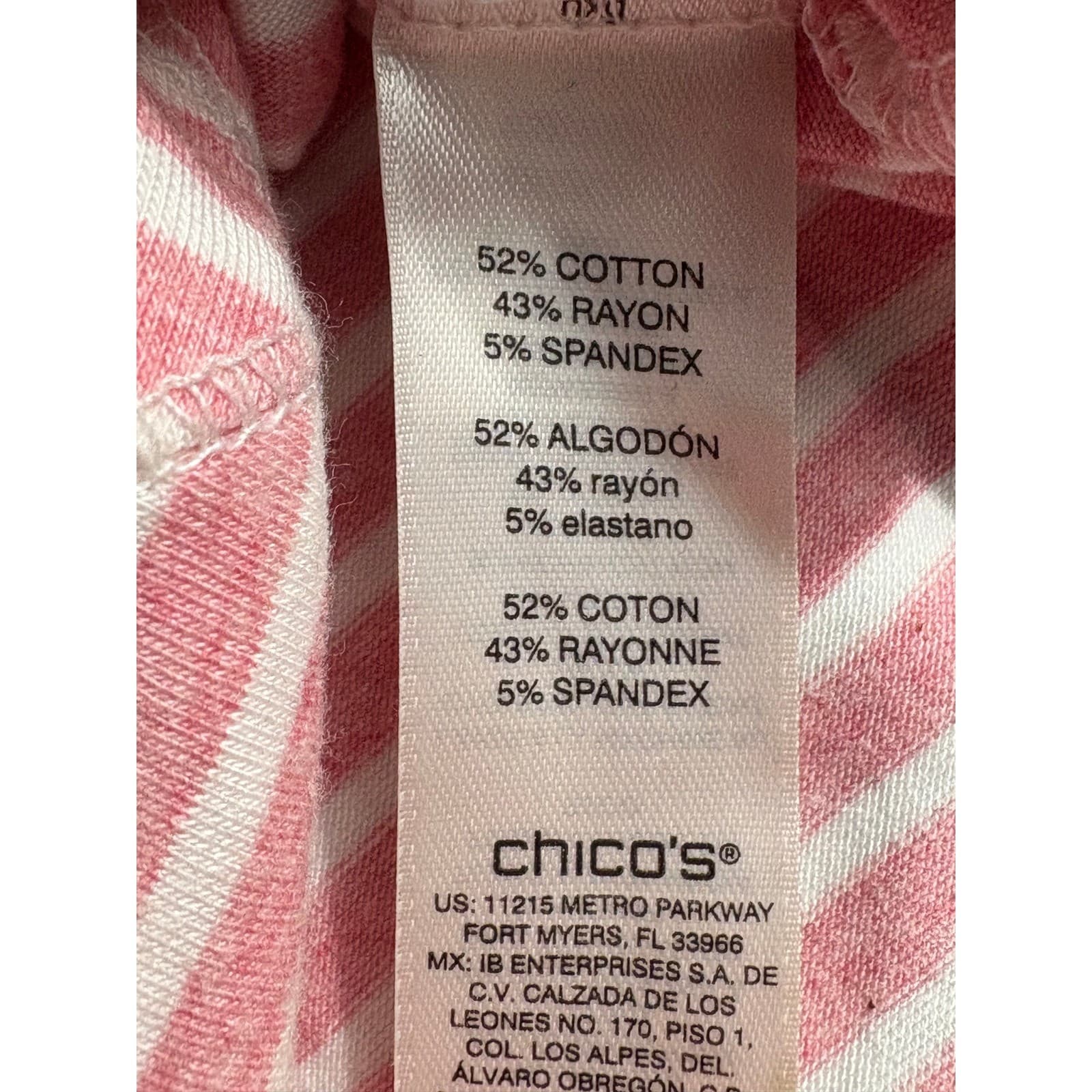 Weekends by Chico's Striped V-Neck Top Women's Size 3 Pink White Short Sleeve - Thumbnail 3