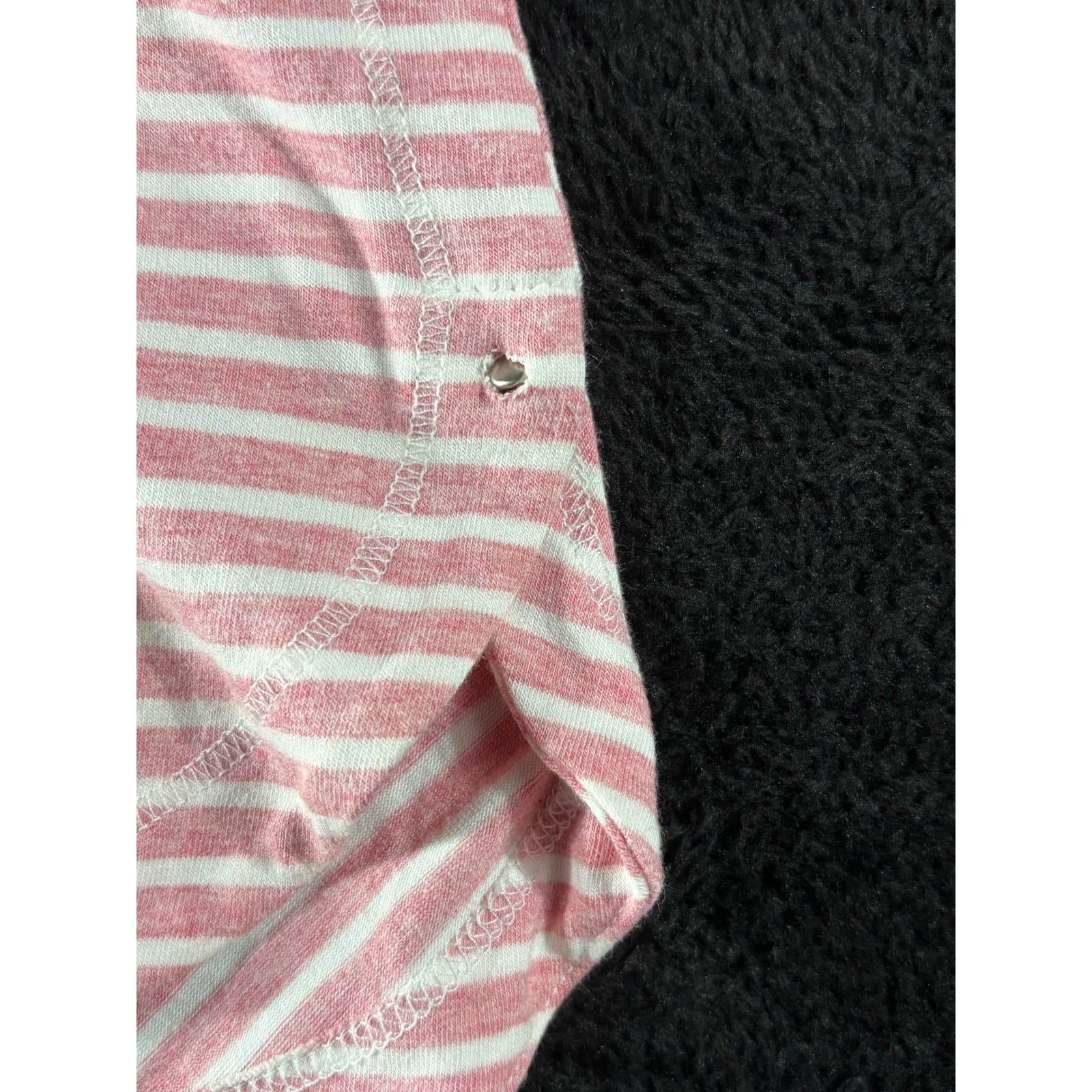 Weekends by Chico's Striped V-Neck Top Women's Size 3 Pink White Short Sleeve - Thumbnail 6