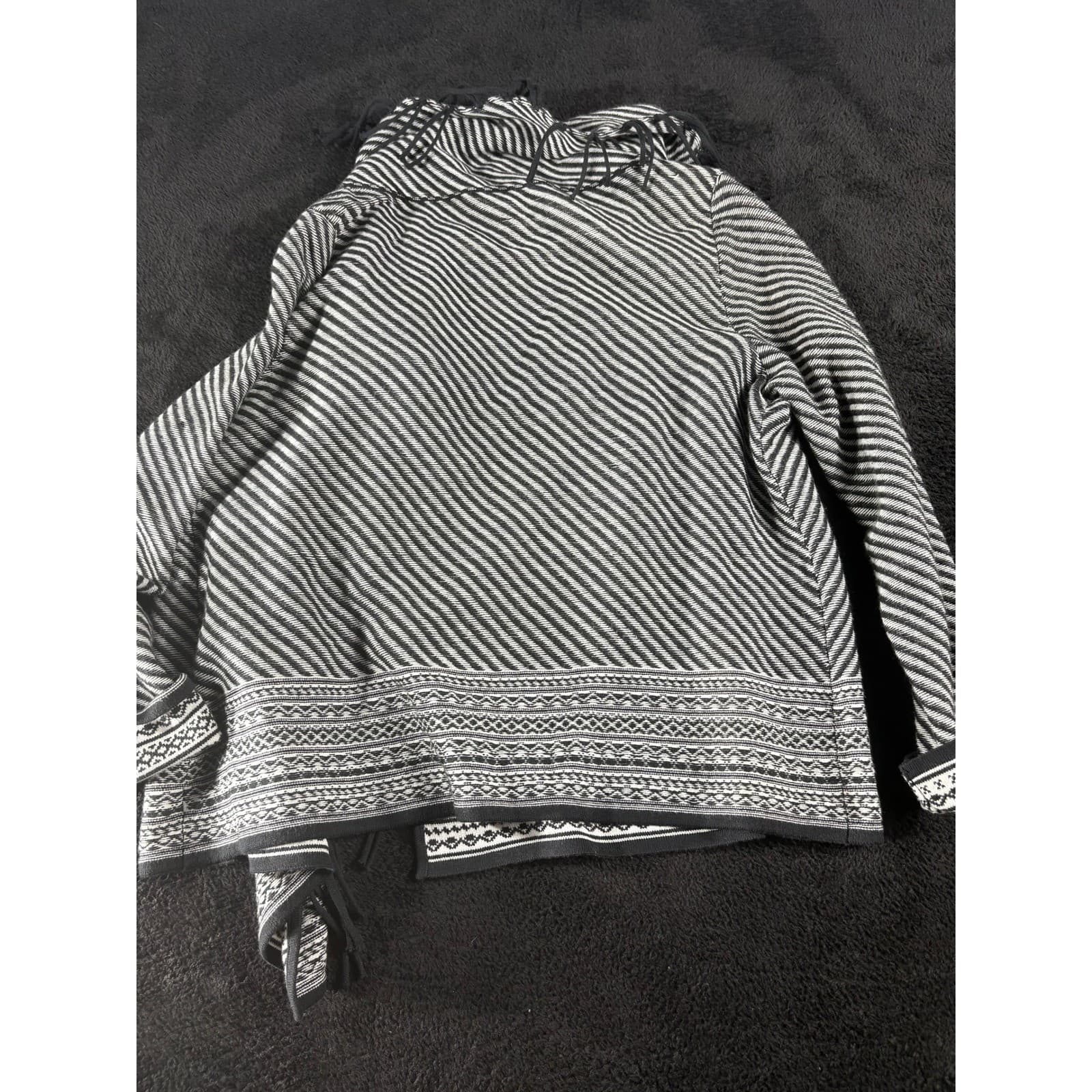 Chico's Women's Black & White Striped Fringe Open Front Cardigan Size 2 - Thumbnail 10