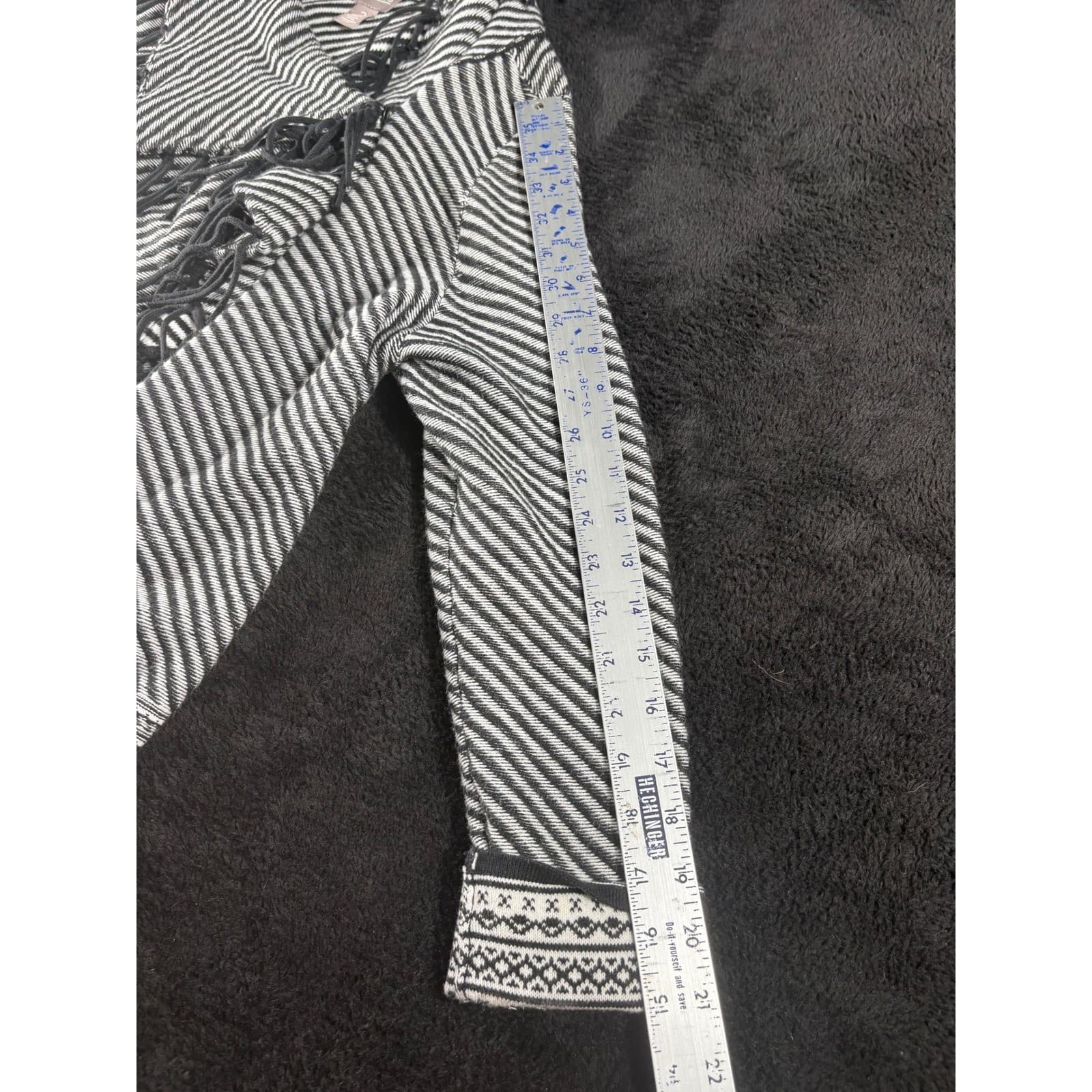 Chico's Women's Black & White Striped Fringe Open Front Cardigan Size 2 - Thumbnail 7