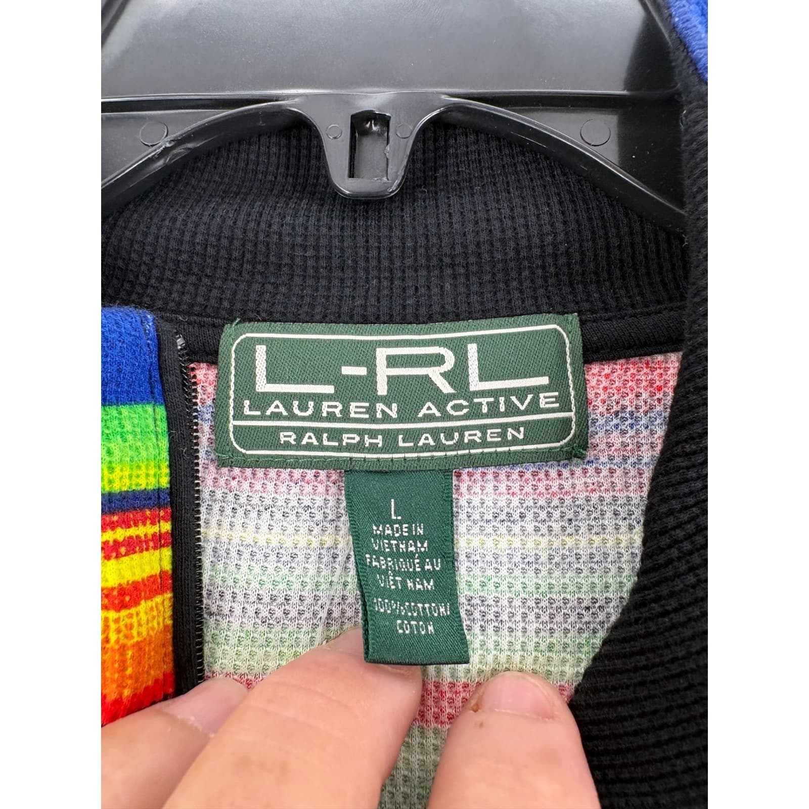 Lauren Active Ralph Lauren Pullover Womens L 1/4 Zip Rainbow Stripe Waffle Knit - Thumbnail 2
