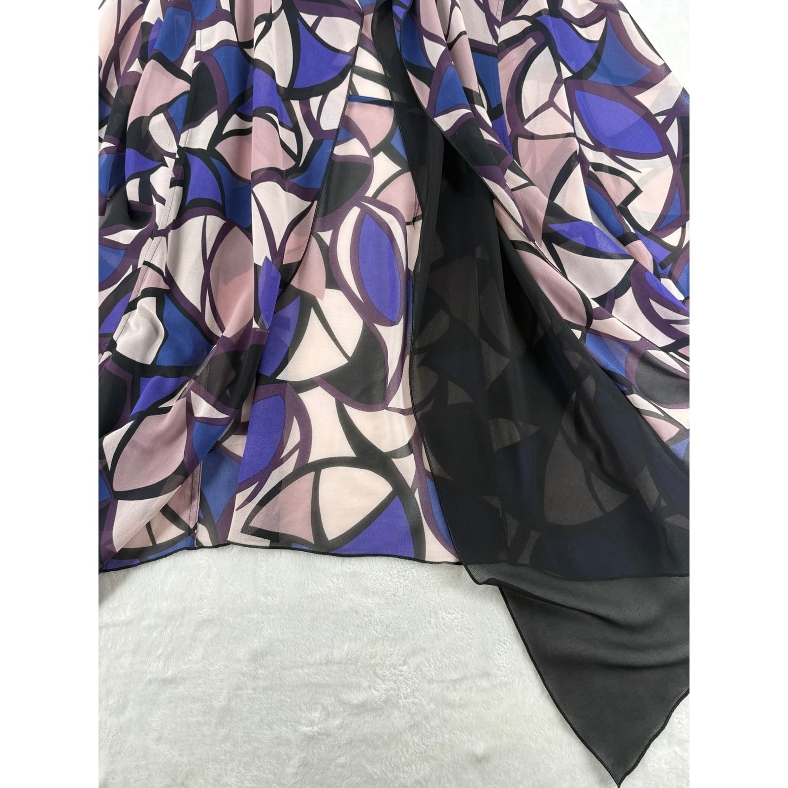Anne Klein Cardigan Womens 8 Kimono Purple Geometric Sheer Open Front Layer A3 - Thumbnail 3