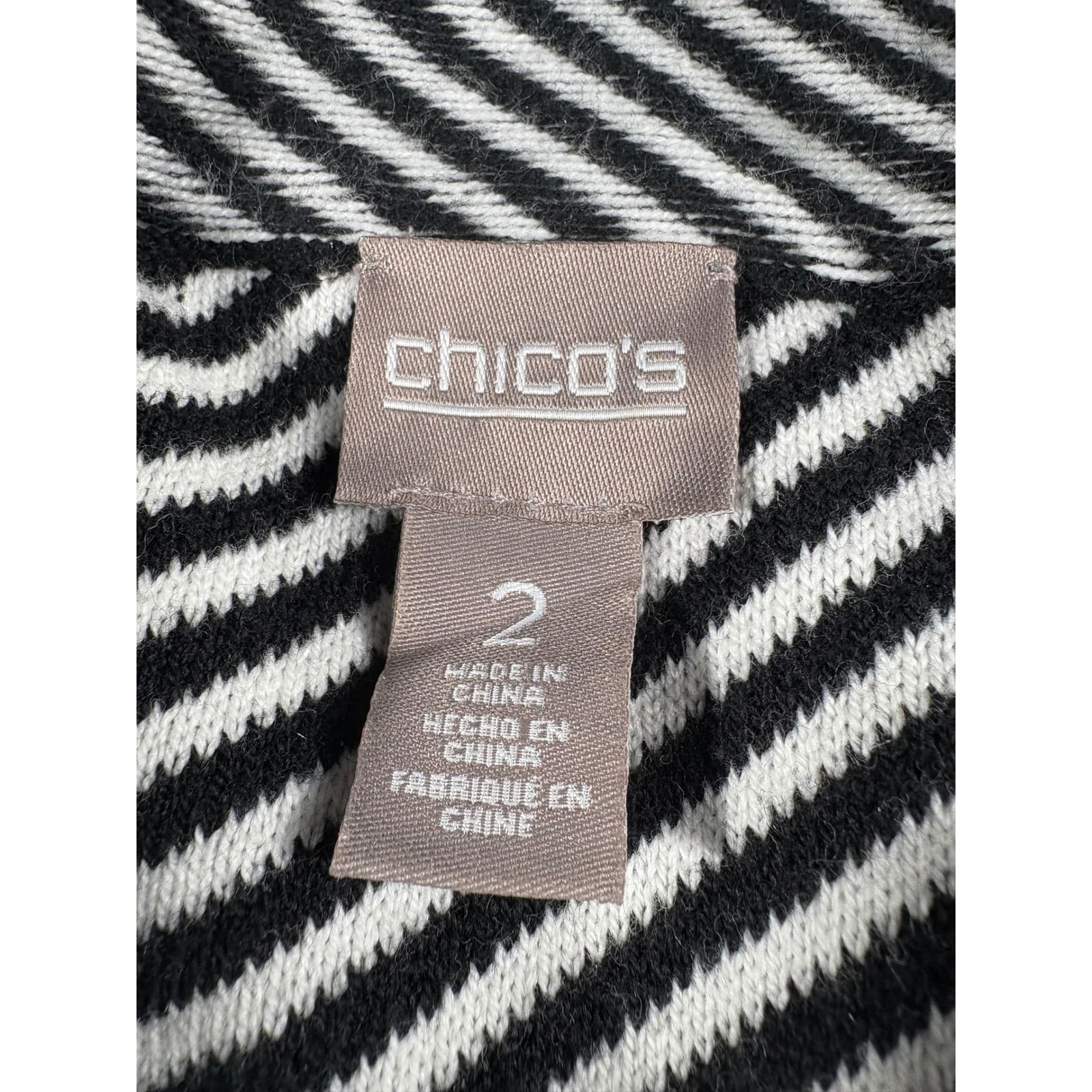Chico's Women's Black & White Striped Fringe Open Front Cardigan Size 2 - Thumbnail 2
