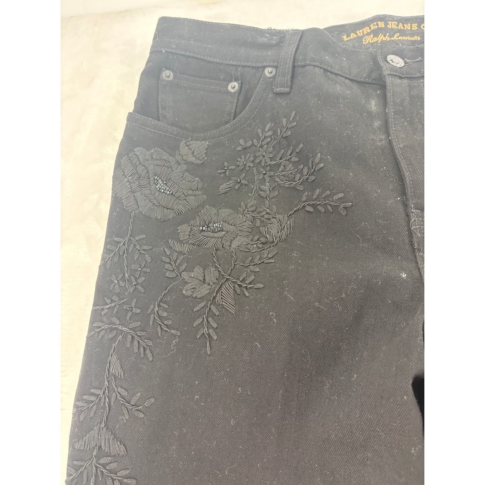 Lauren Ralph Lauren Jeans Womens 12 Straight Leg Black Embroidered Floral Denim - Thumbnail 2