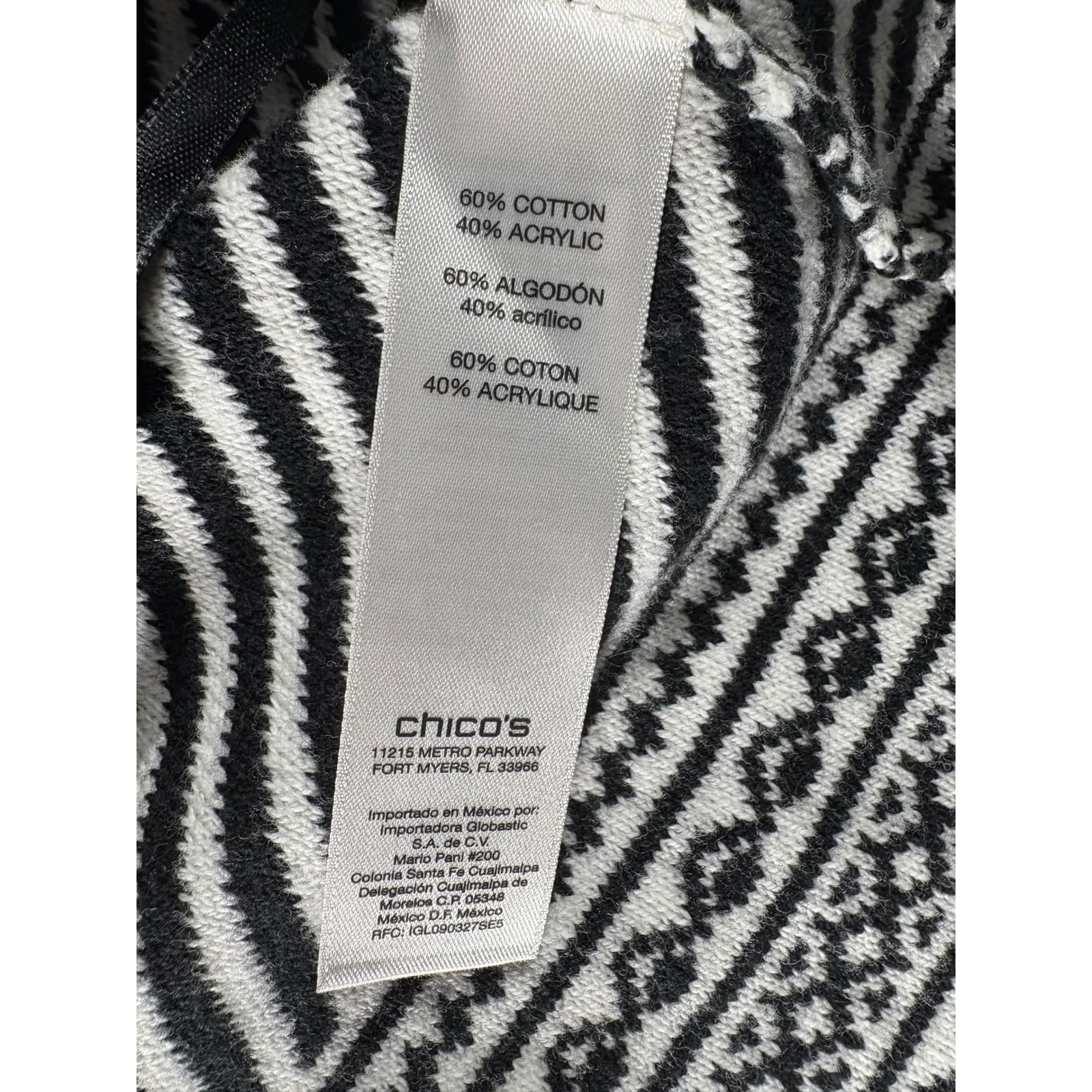 Chico's Women's Black & White Striped Fringe Open Front Cardigan Size 2 - Thumbnail 3
