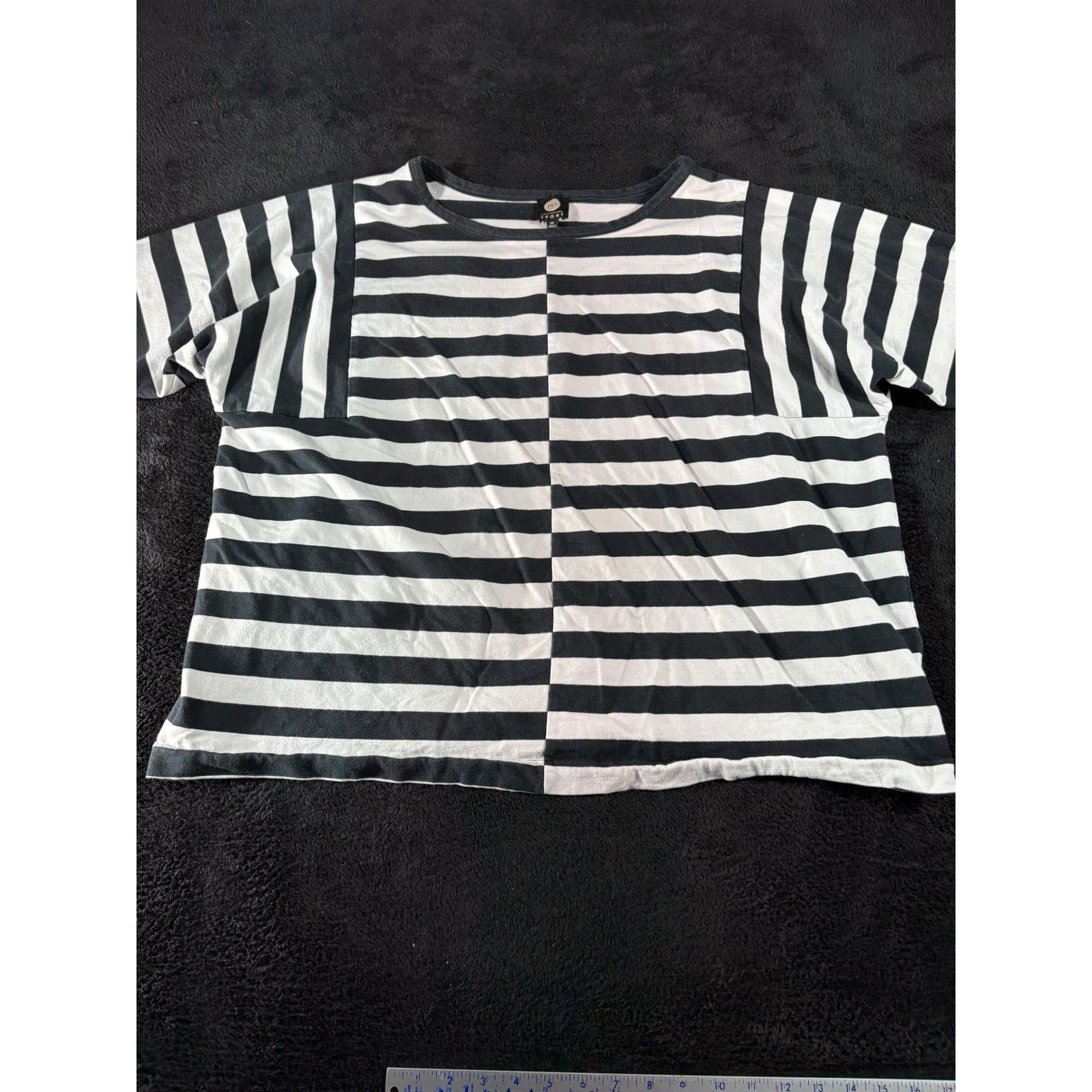 JNY Jones New York Sport 3X Striped T-Shirt Black White Short Sleeve Top