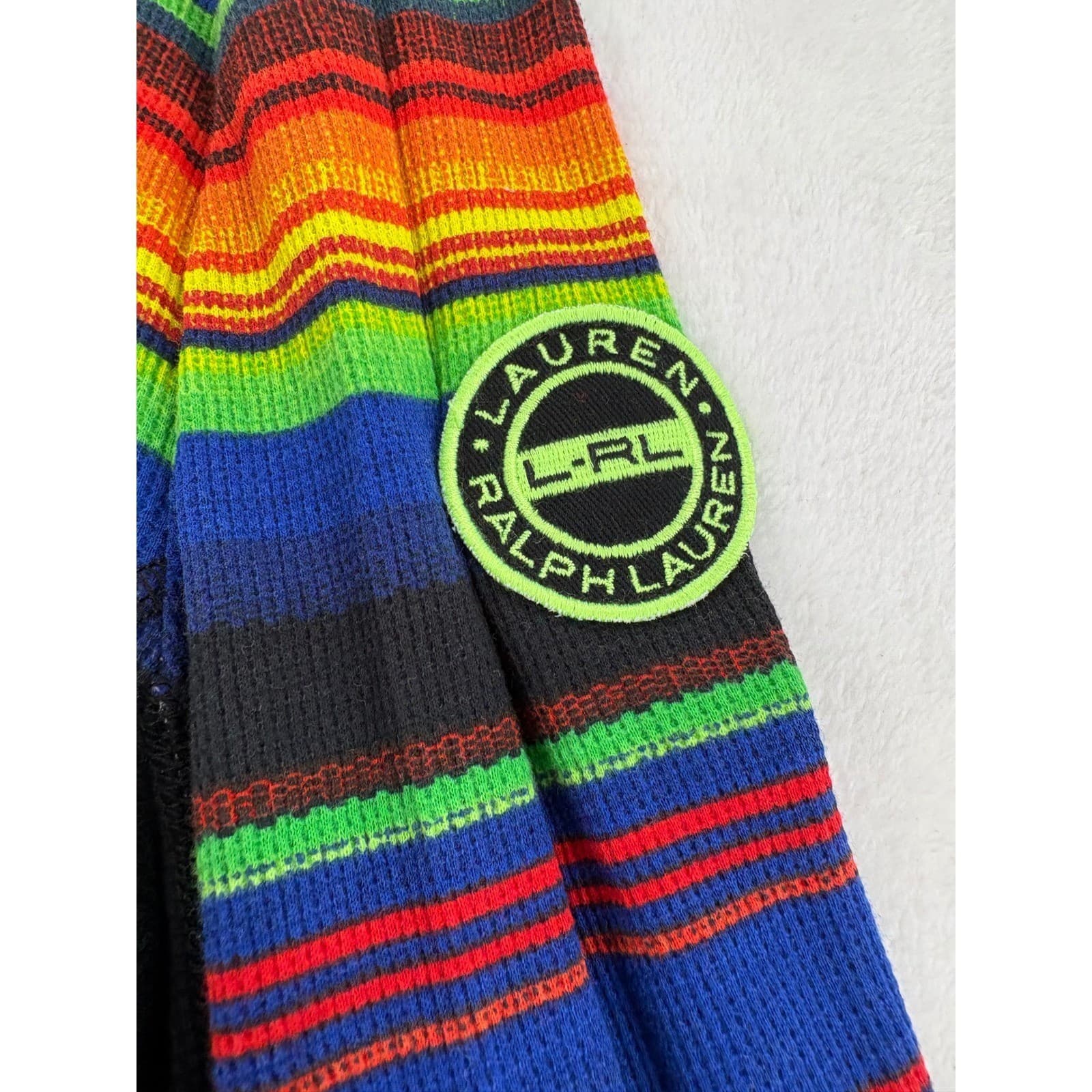 Lauren Active Ralph Lauren Pullover Womens L 1/4 Zip Rainbow Stripe Waffle Knit - Thumbnail 3