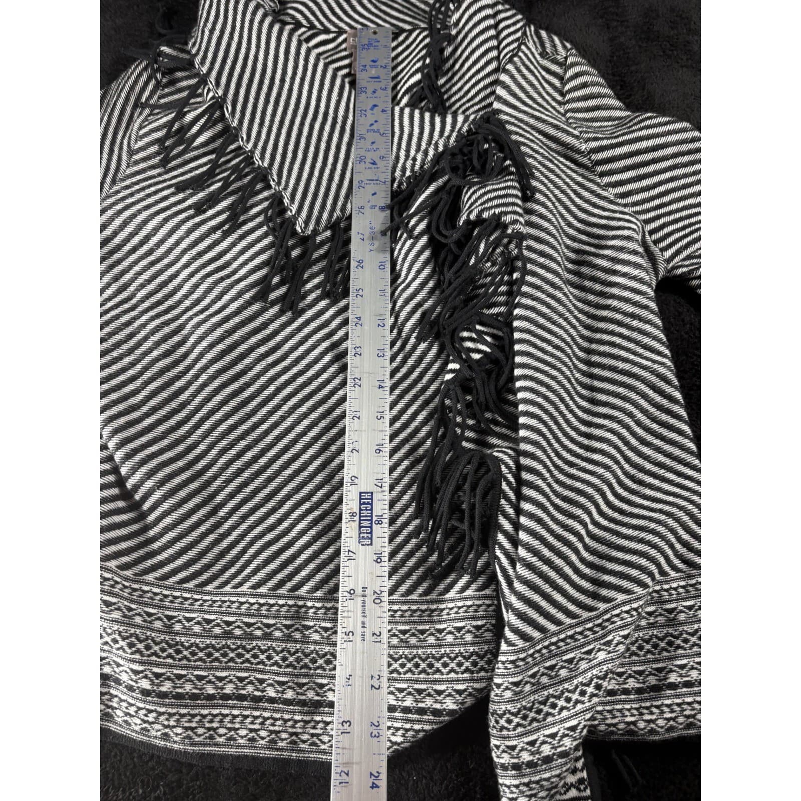 Chico's Women's Black & White Striped Fringe Open Front Cardigan Size 2 - Thumbnail 6