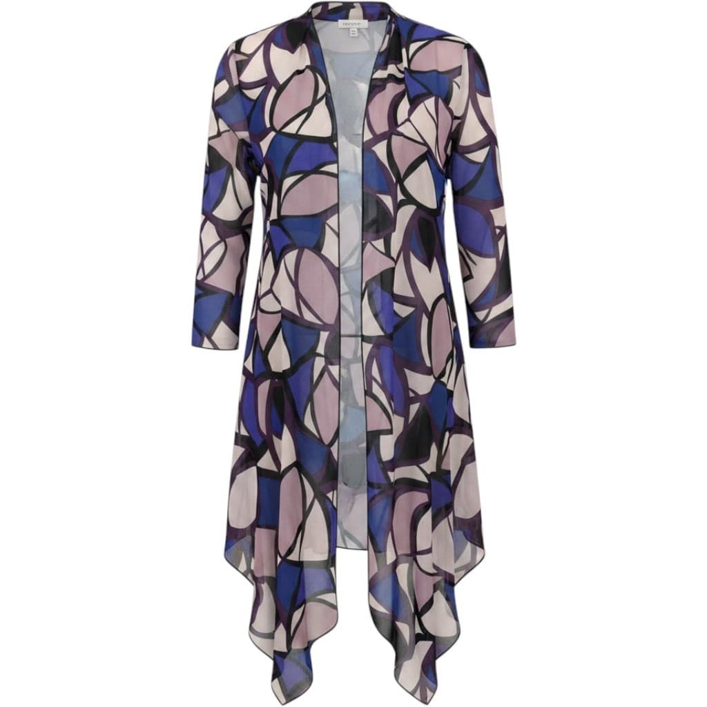 Anne Klein Cardigan Womens 8 Kimono Purple Geometric Sheer Open Front Layer A3