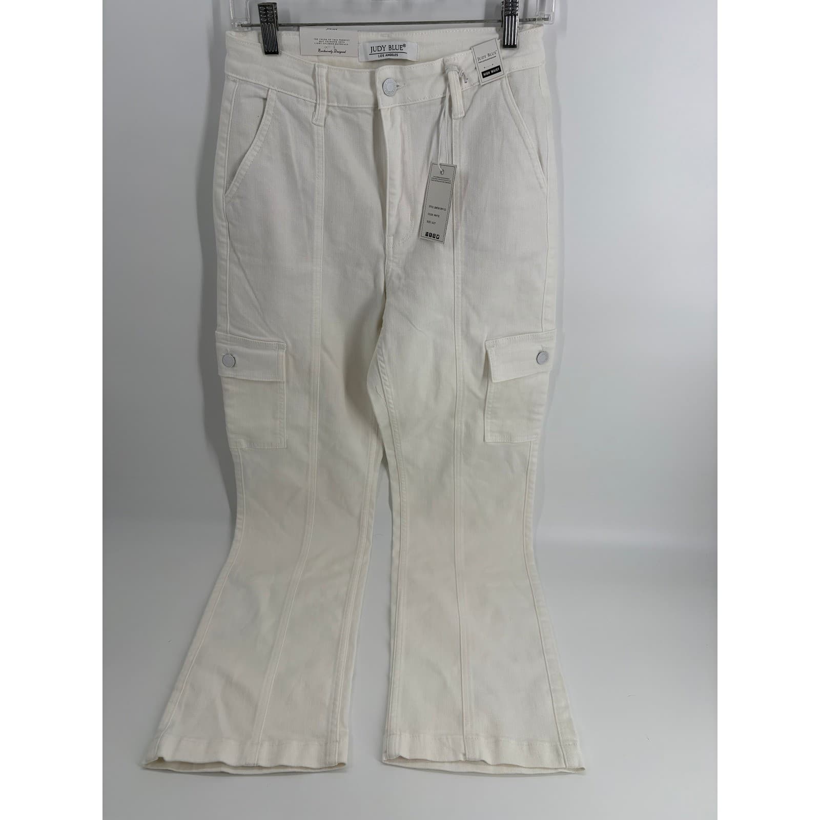 Judy Blue Los Angeles White High Waist Flare Leg Cargo Jeans Size 5/27 NWT - Thumbnail 2