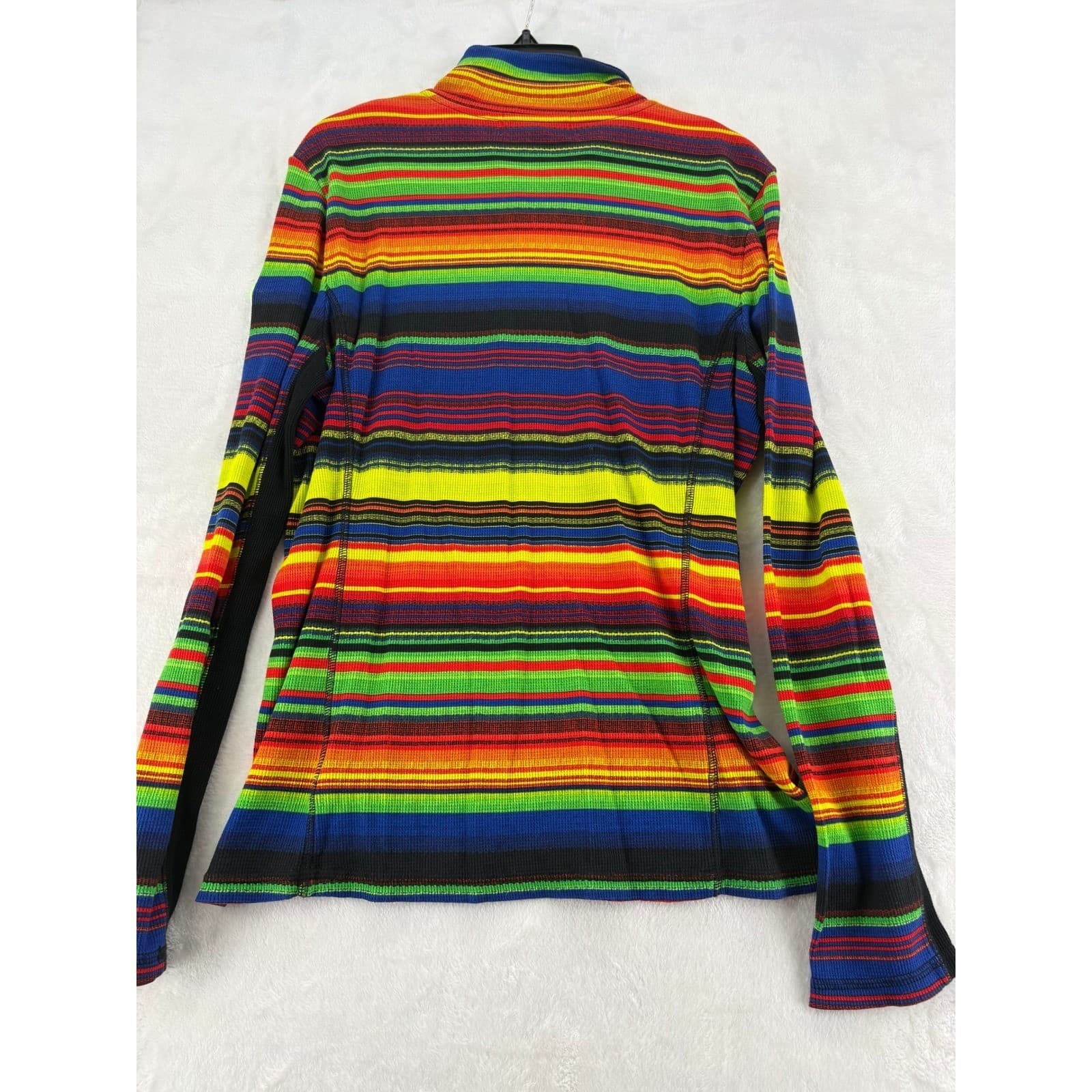 Lauren Active Ralph Lauren Pullover Womens L 1/4 Zip Rainbow Stripe Waffle Knit - Thumbnail 8