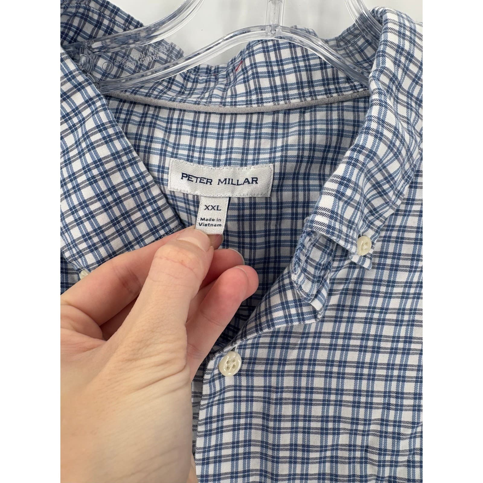 Peter Millar Mens XXL Blue White Plaid Button Down Long Sleeve Casual Shirt - Thumbnail 2