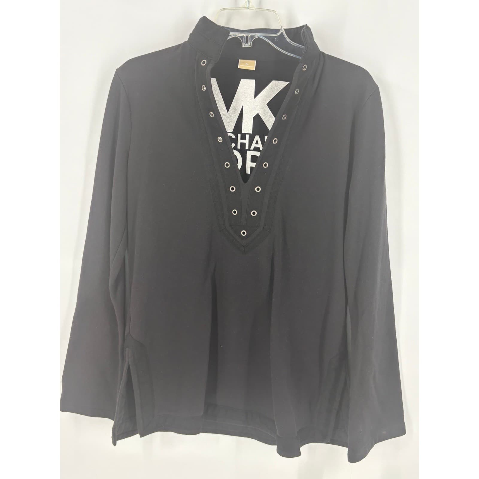 Michael Kors Pullover Womens M Top Black Grommet Lace Up V-Neck 20H6553F22