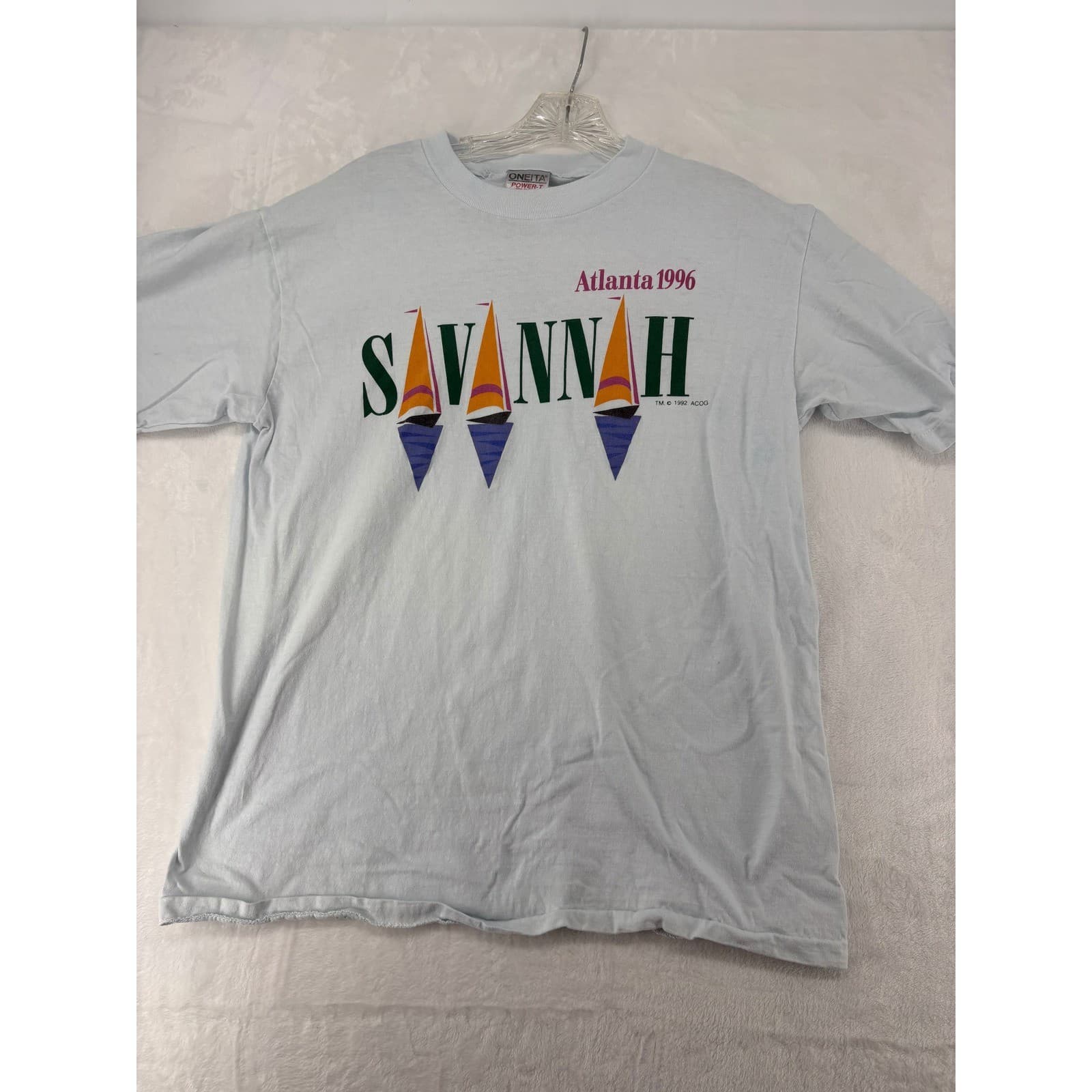 Oneita T Shirt Women L Shirt Blue Vintage 1996 Atlanta Olympics Savannah Sailing