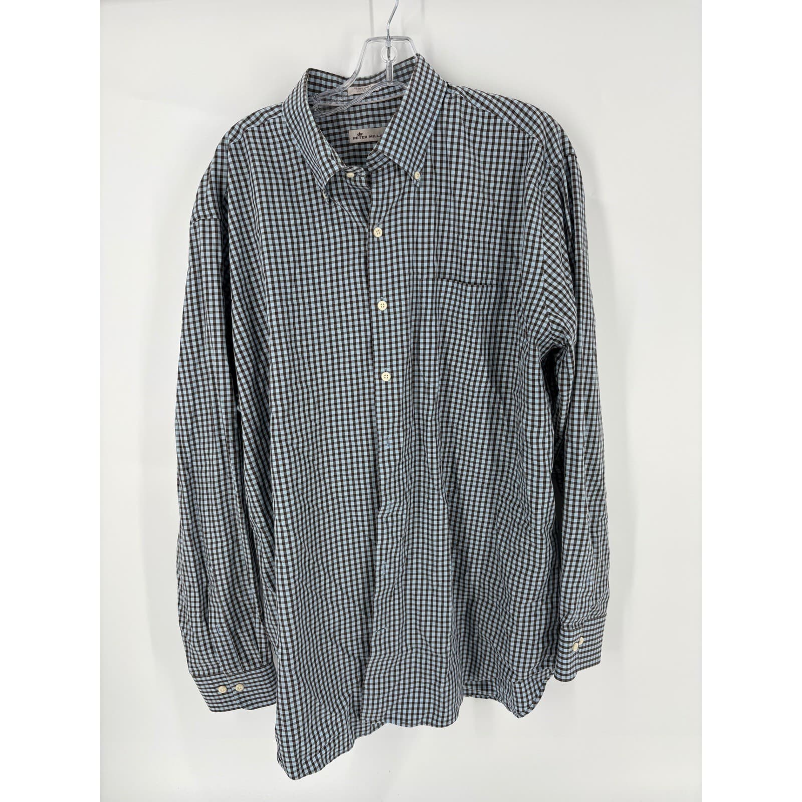 Peter Millar Mens Extra Large Checkered Long Sleeve Button Down Shirt Cotton