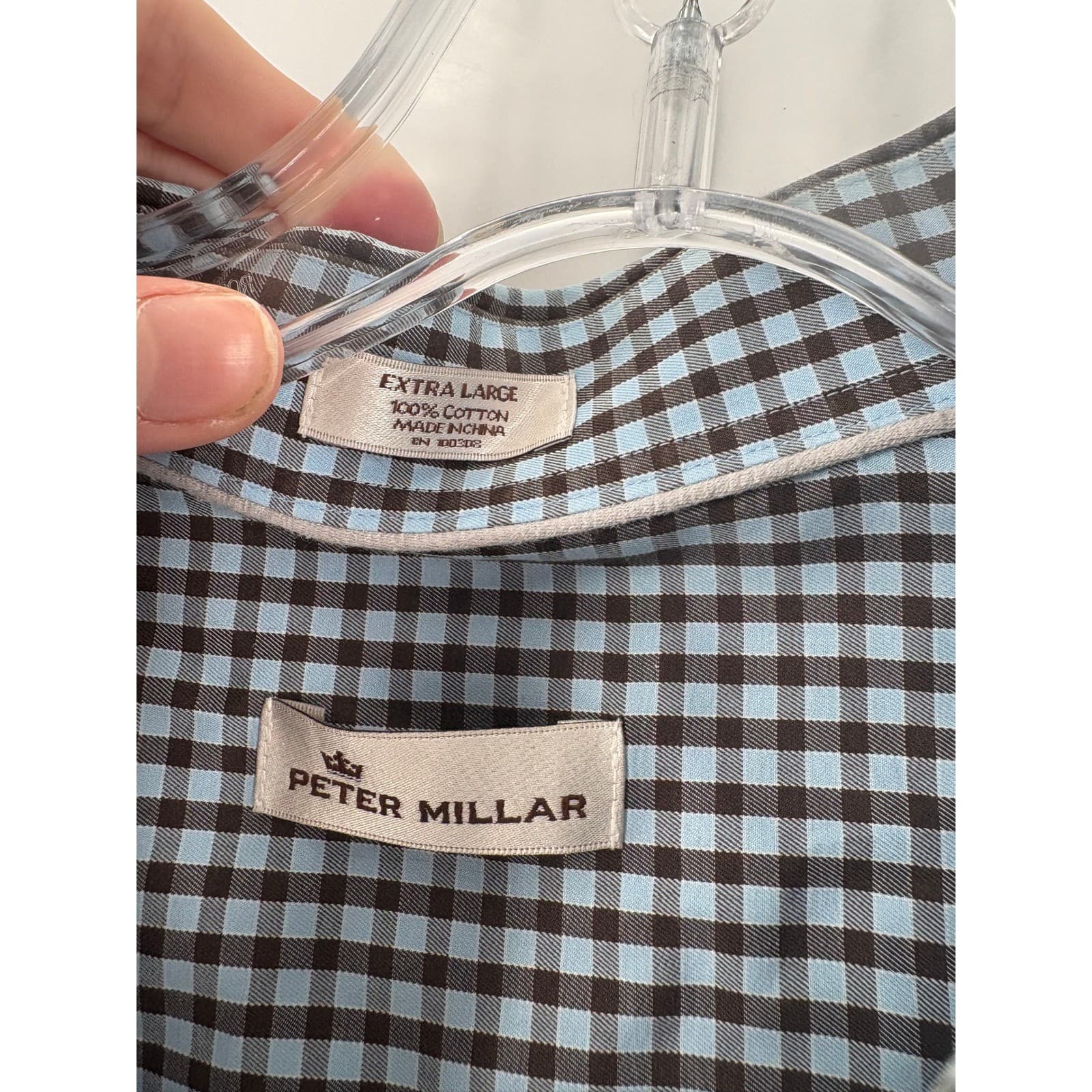 Peter Millar Mens Extra Large Checkered Long Sleeve Button Down Shirt Cotton - Thumbnail 2