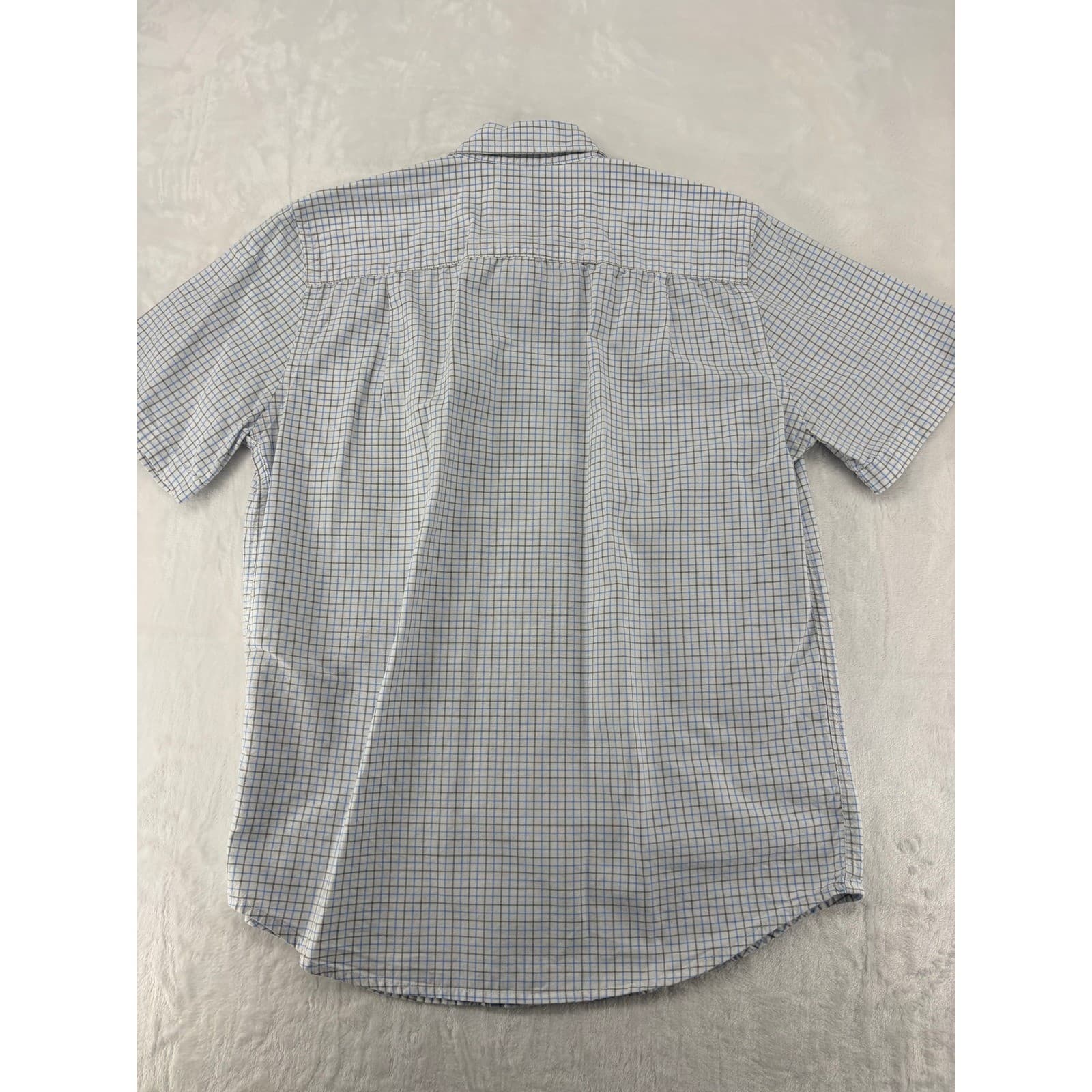 St. John's Bay Shirt Mens M Short Sleeve Blue Grey Grid Classic Fit Button Down - Thumbnail 5