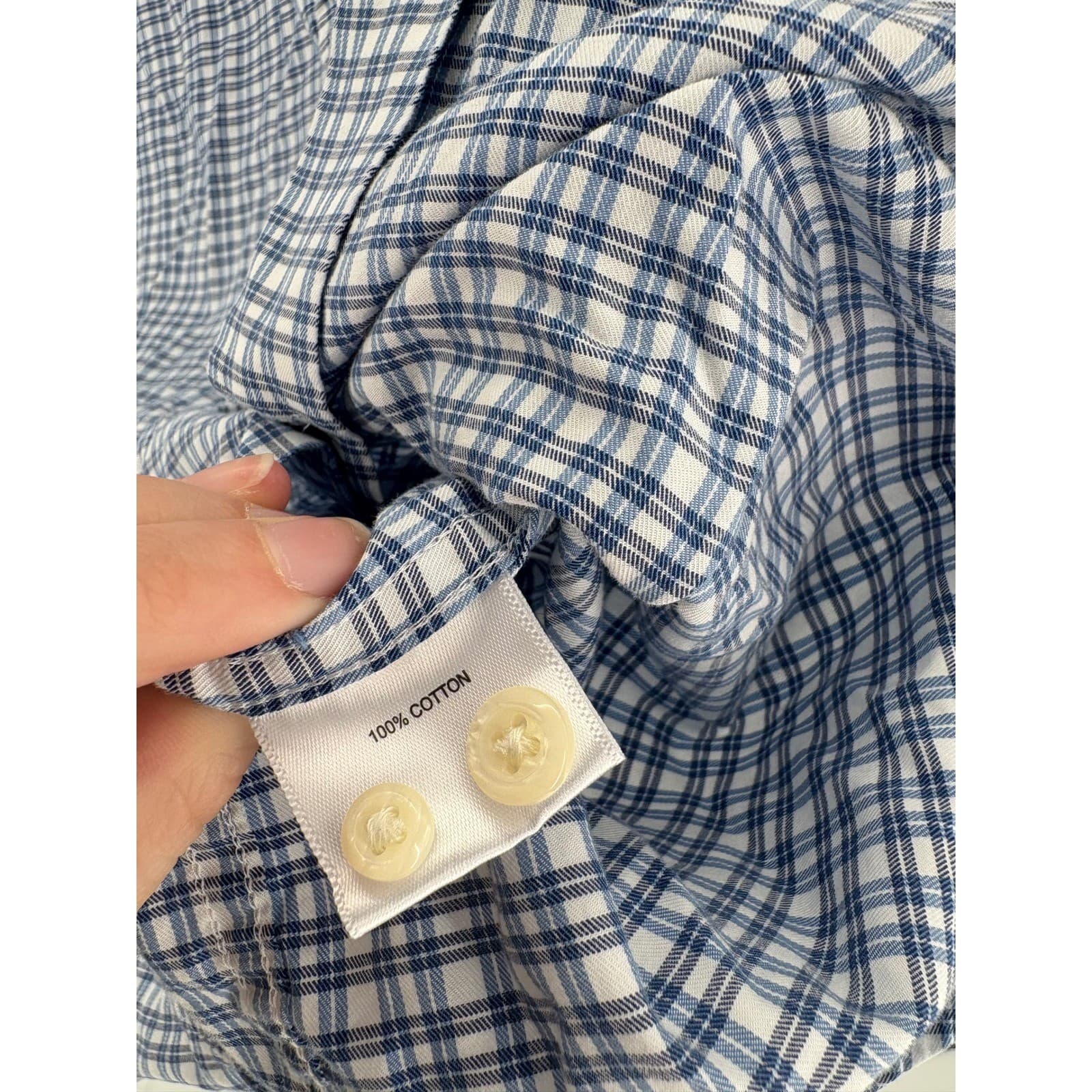 Peter Millar Mens XXL Blue White Plaid Button Down Long Sleeve Casual Shirt - Thumbnail 3