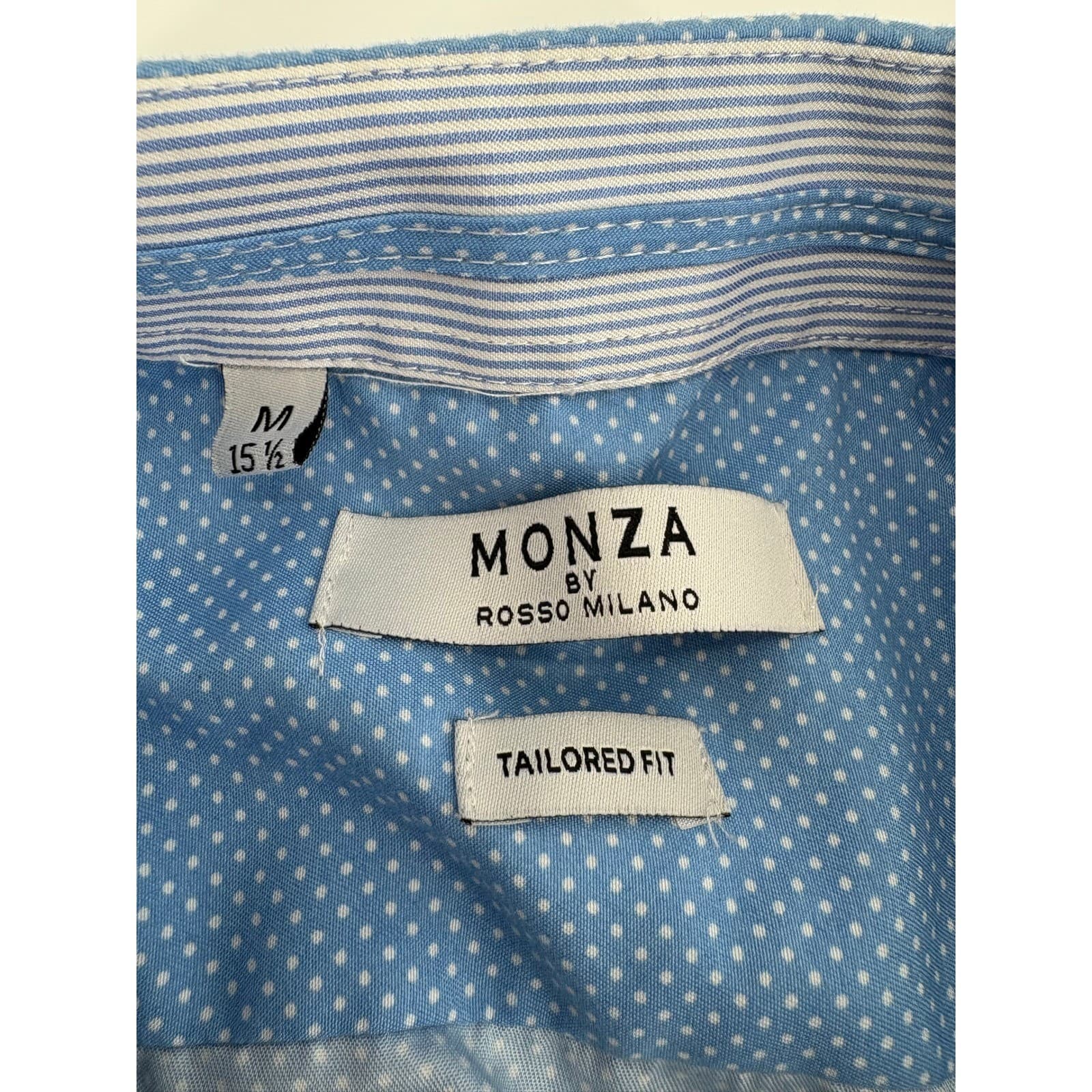 MONZA BY ROSSO MILANO Men's Tailored Fit Blue Dot Print Dress Shirt M 15 1/2 - Thumbnail 3