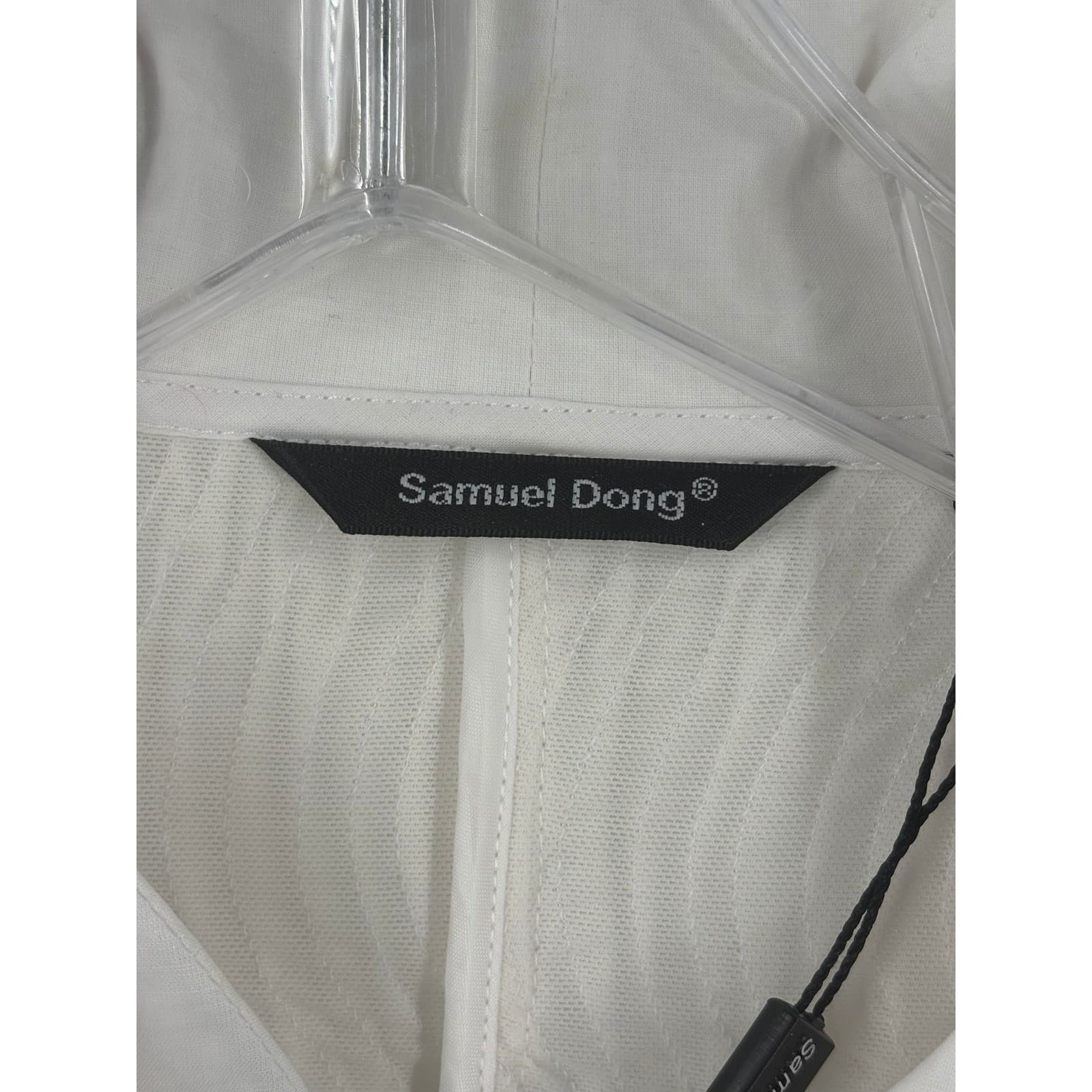 Samuel Dong Ruffle Blouse Womens Large Ruffle Blouse White Textured Zip NWT - Thumbnail 2