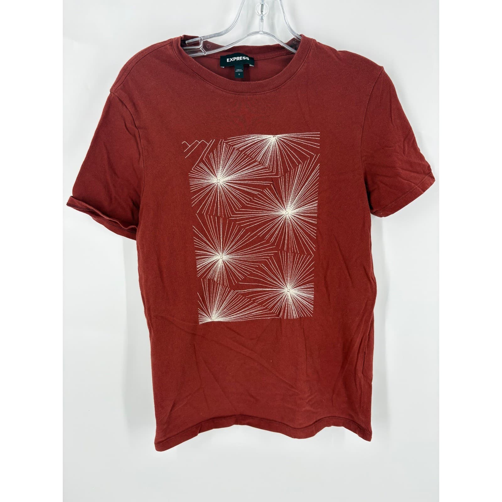 Express Women Red Graphic T Shirt Size S Mountain Sunburst Print Casual Tee