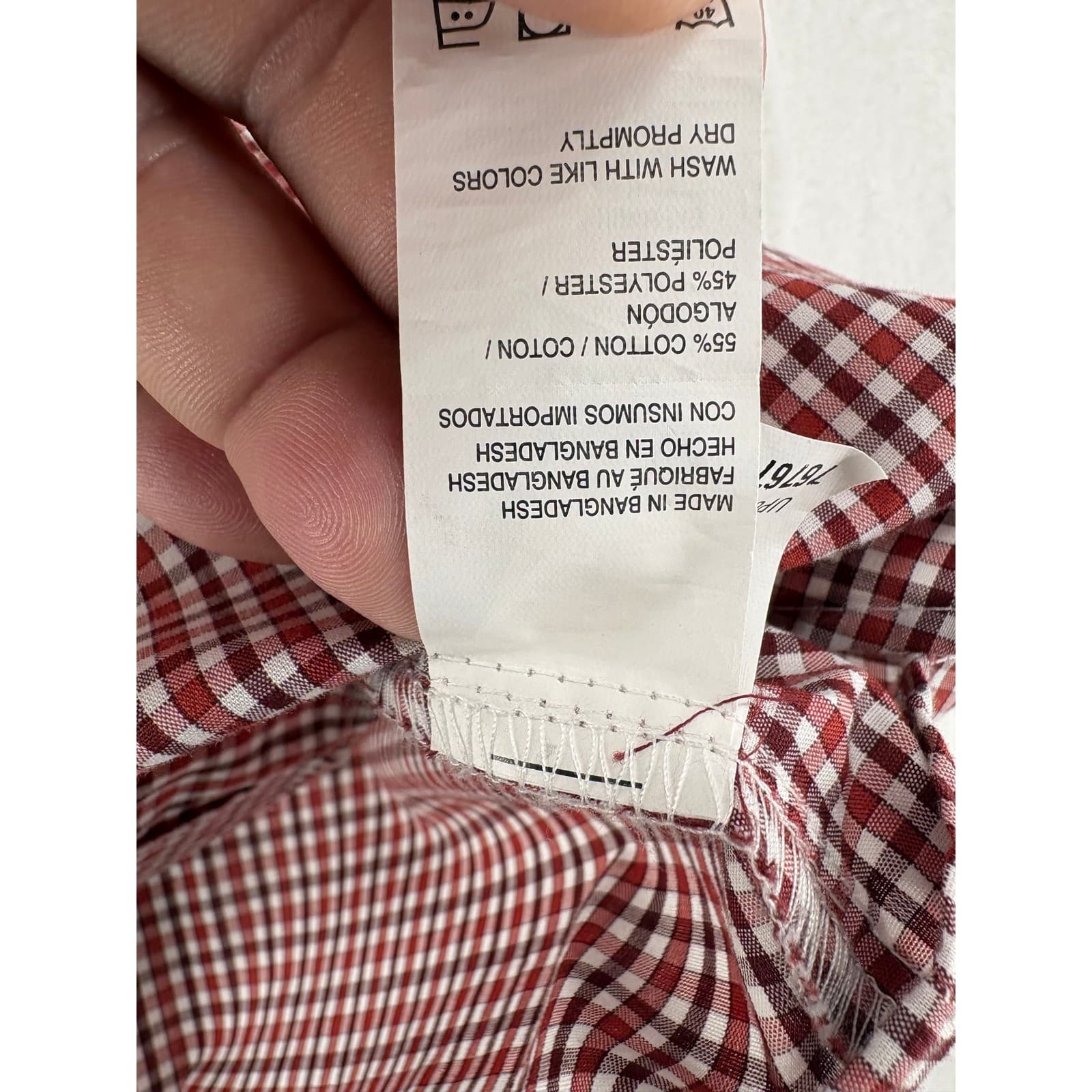 Van Heusen Shirt Mens L Flex Button Down Red Gingham Short Sleeve Plaid - Thumbnail 3