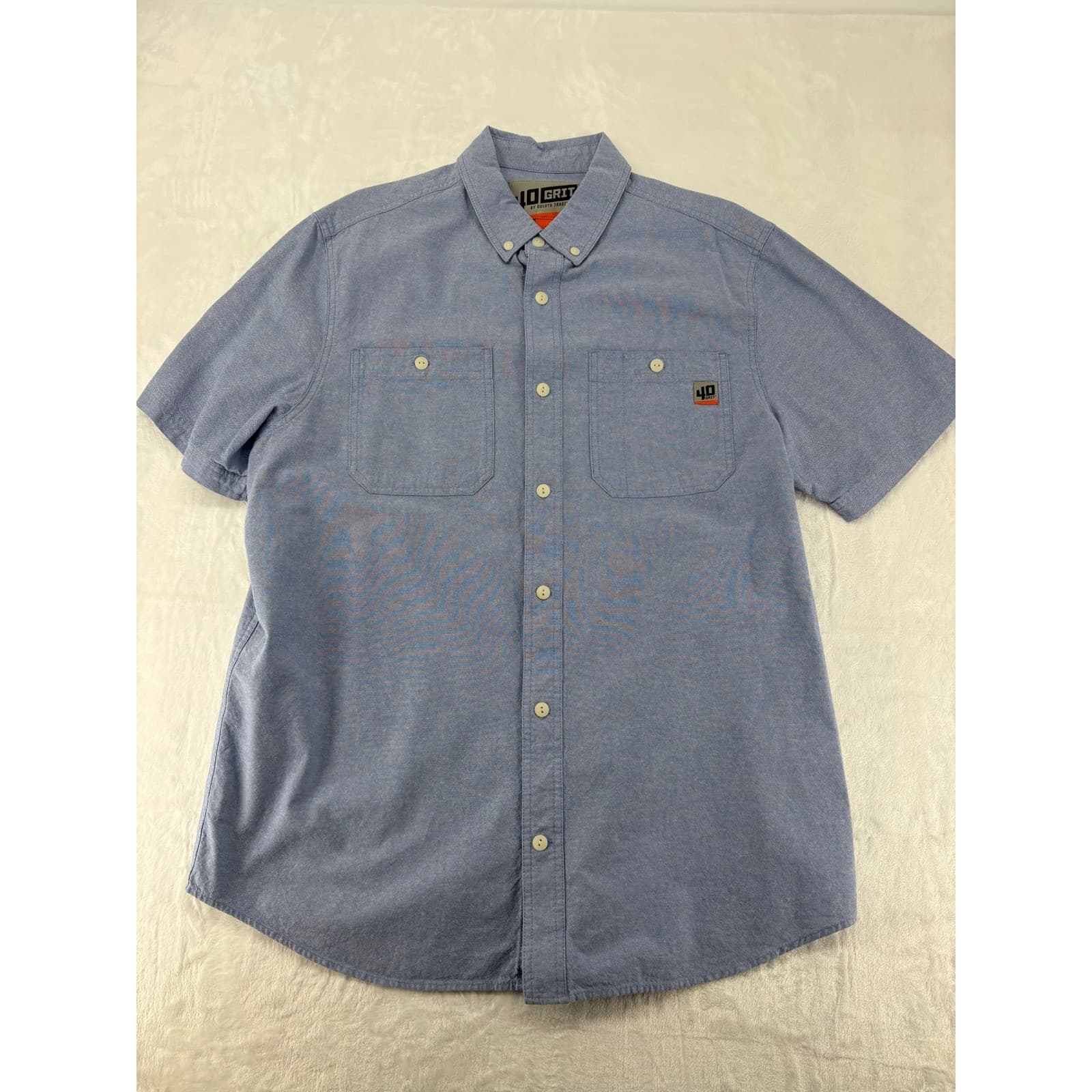 40 Grit Shirt Mens L Short Sleeve Button Down Blue Cotton Standard Fit