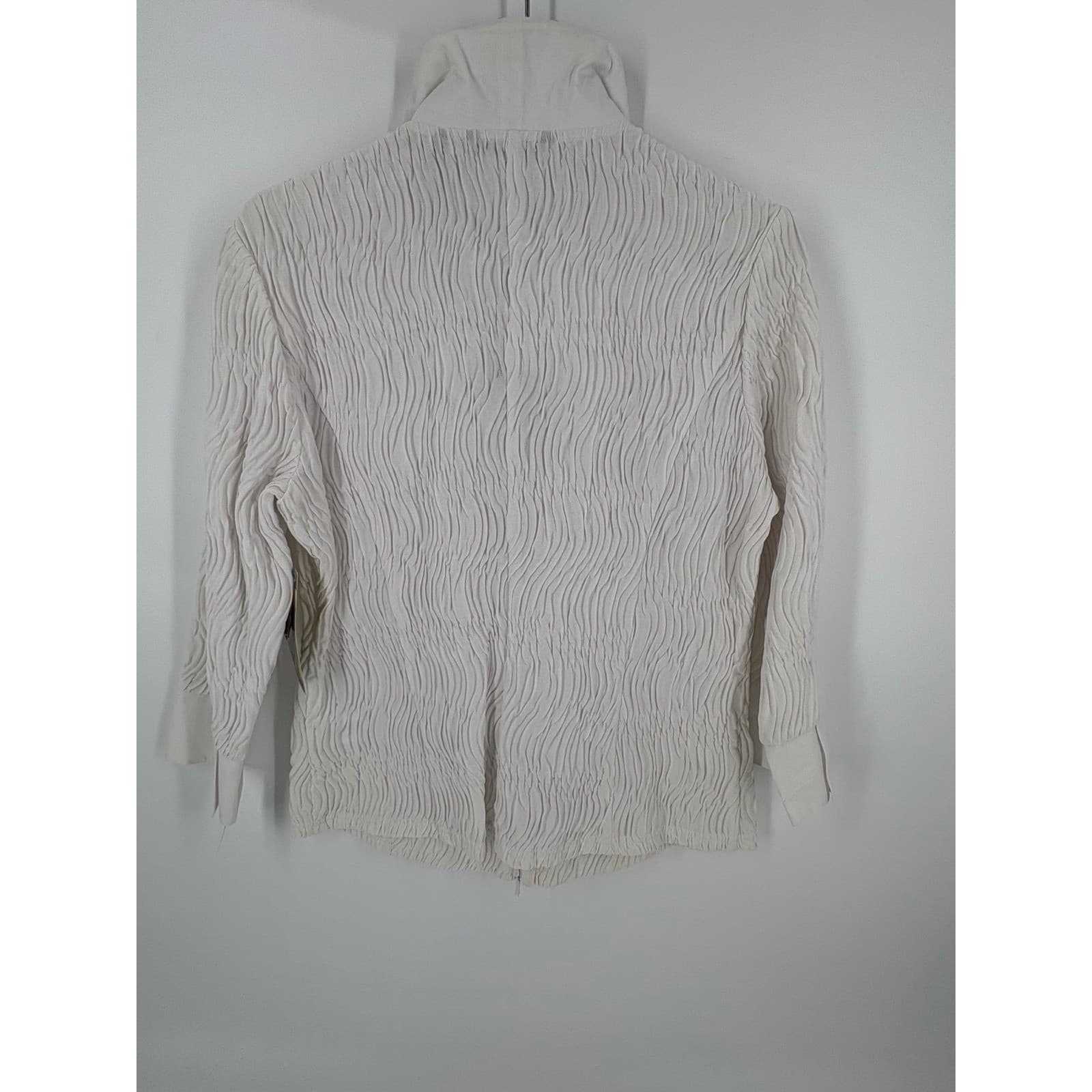 Samuel Dong Ruffle Blouse Womens Large Ruffle Blouse White Textured Zip NWT - Thumbnail 6