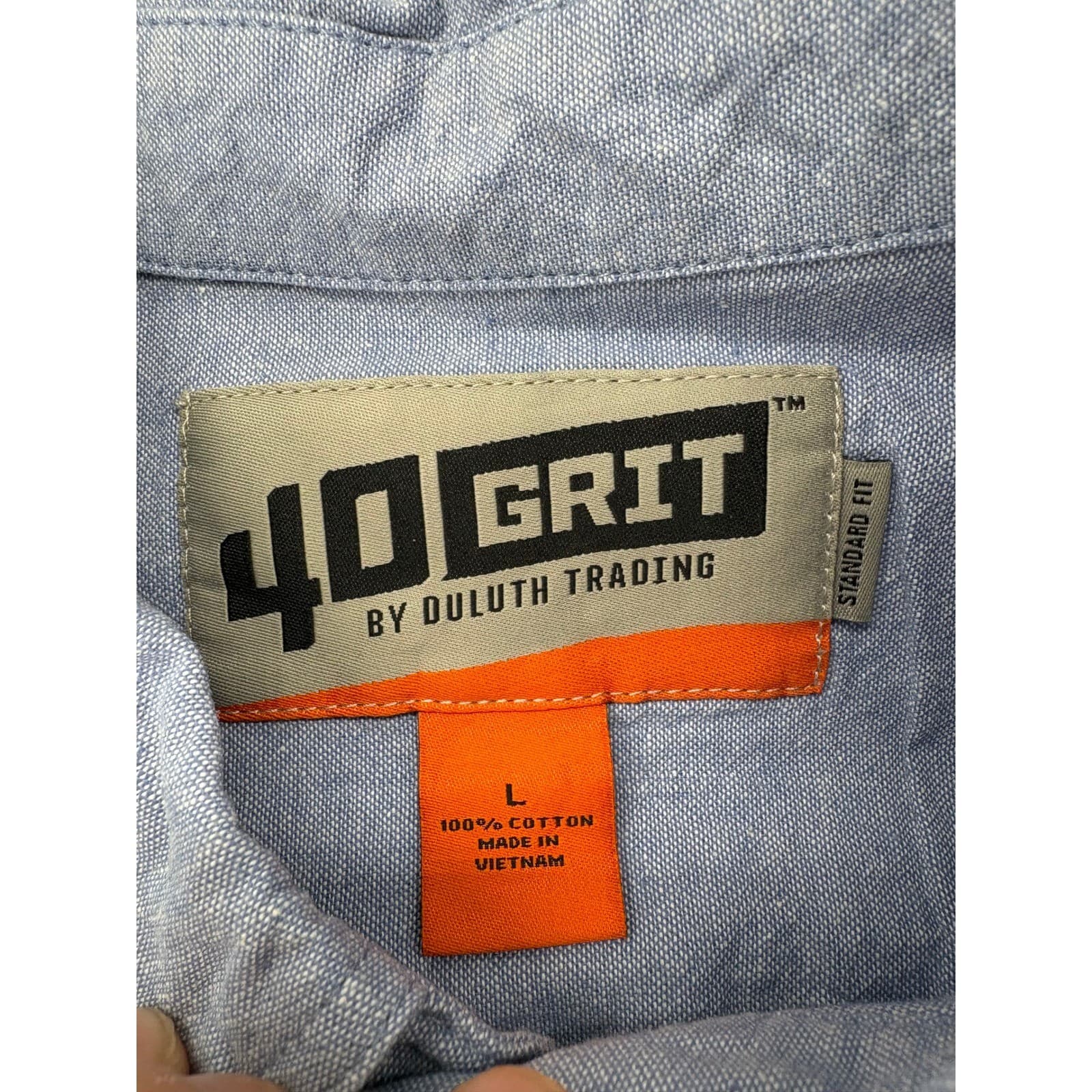40 Grit Shirt Mens L Short Sleeve Button Down Blue Cotton Standard Fit - Thumbnail 2