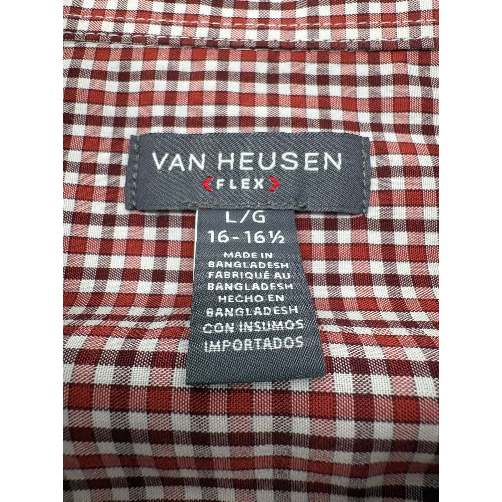 Van Heusen Shirt Mens L Flex Button Down Red Gingham Short Sleeve Plaid - Thumbnail 2
