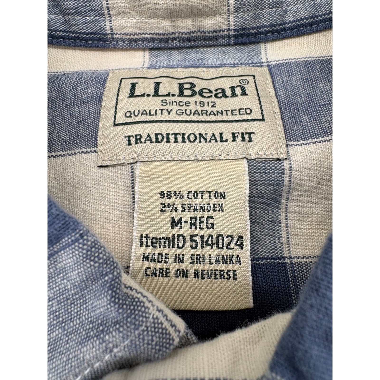 L.L.Bean Button Down Mens M Shirt Blue Plaid Traditional Fit Short Sleeve 514024 - Thumbnail 2