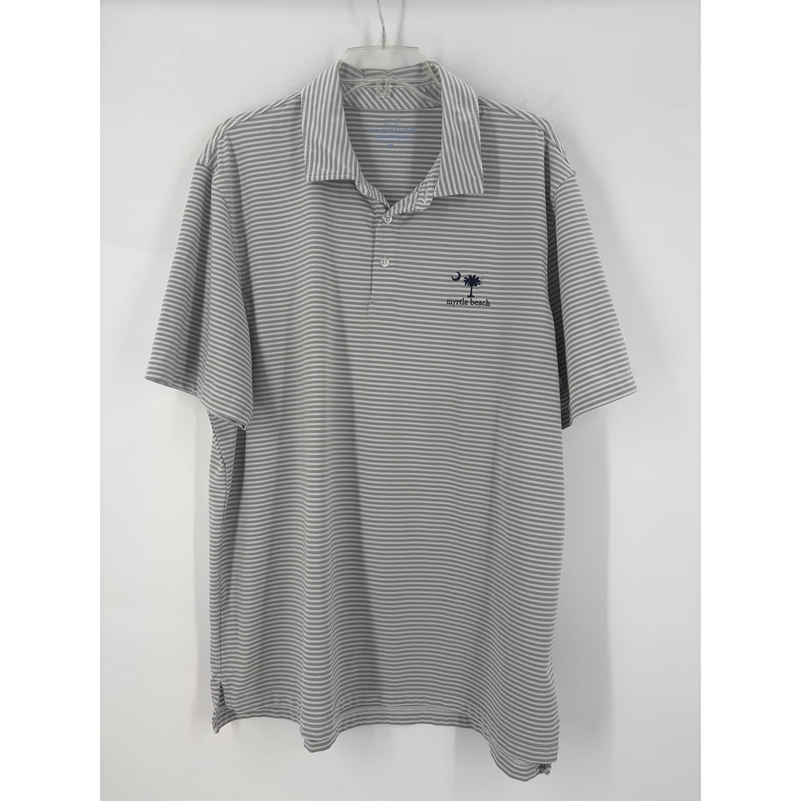 Vineyard Vines Performance Polo Shirt Men's XL Gray White Stripe Myrtle Beach