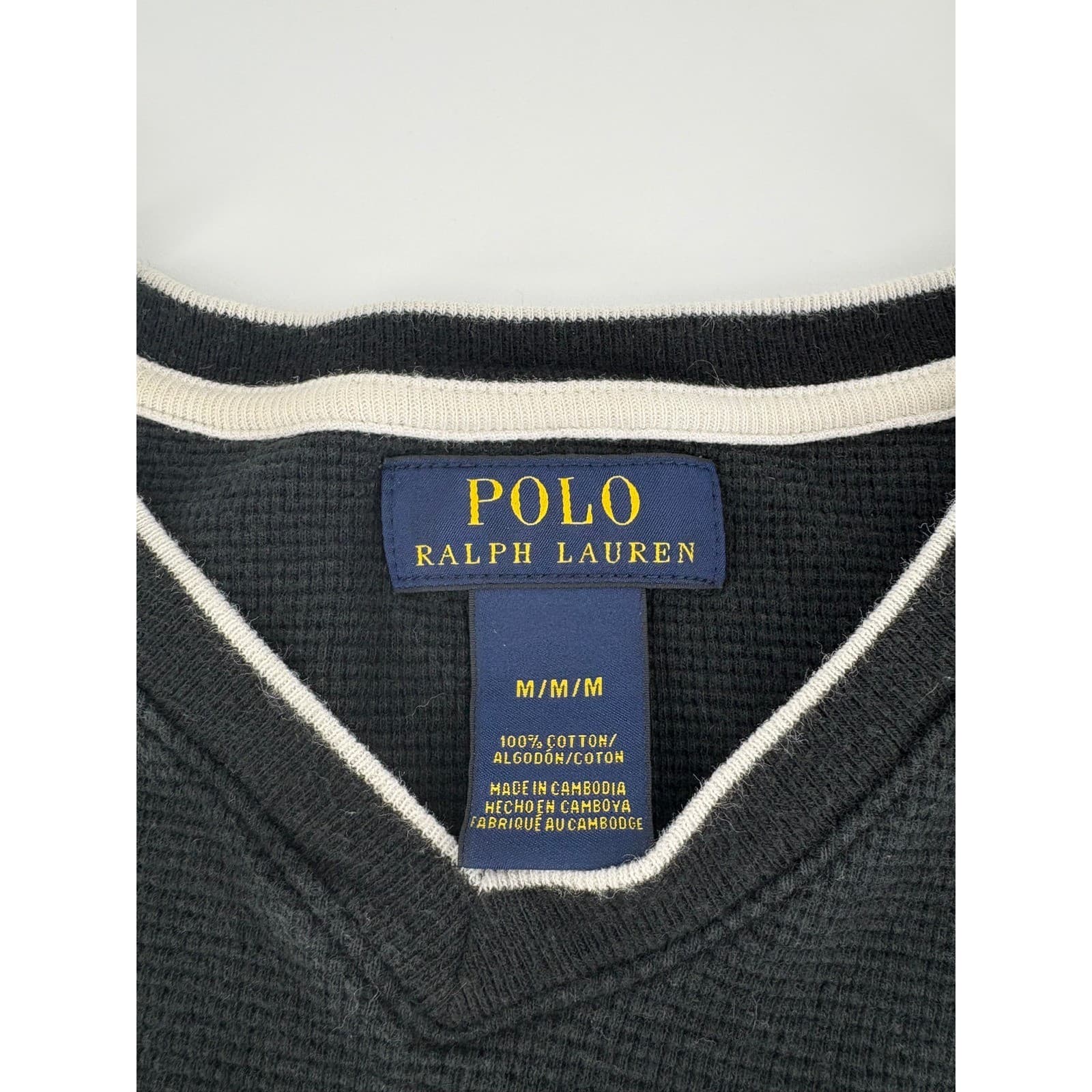 Polo Ralph Lauren Waffle Knit V Neck Long Sleeve Shirt Men's M Gray Cotton - Thumbnail 3