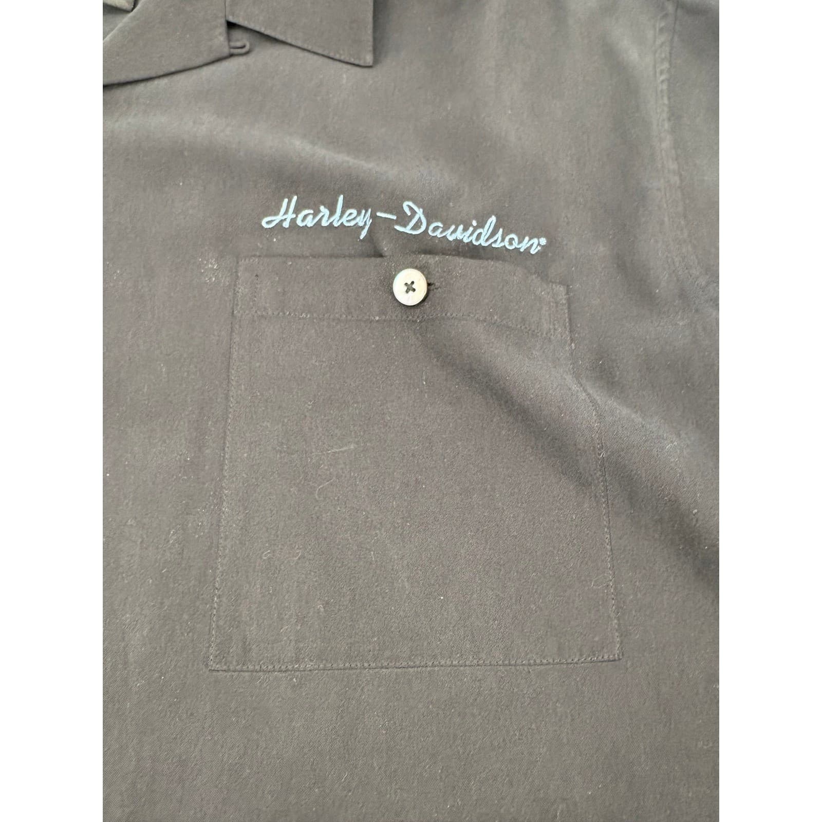 Harley Davidson Mens Las Vegas Nevada Embroidered Pinup Girl Shirt XL Silk Blend - Thumbnail 6