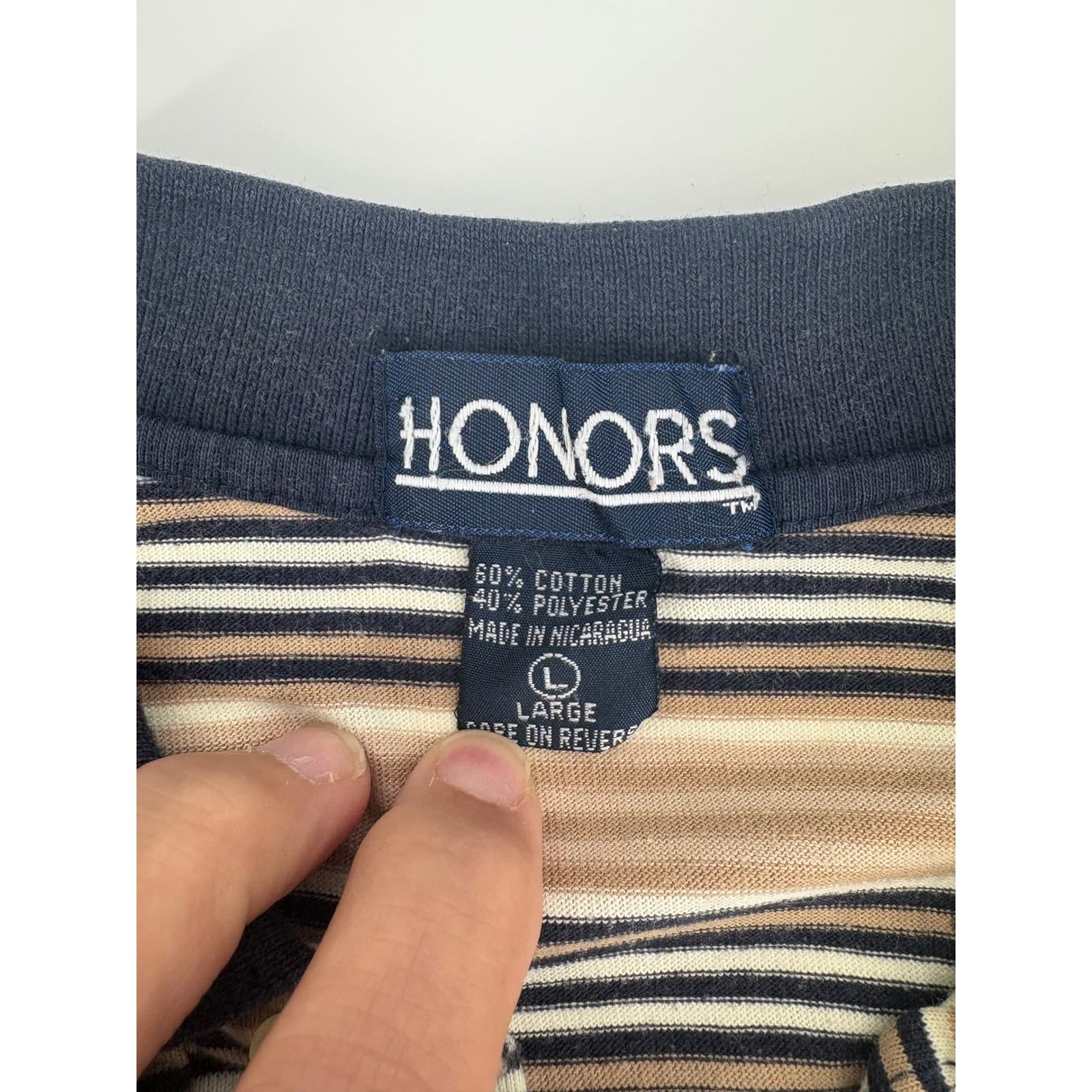 Honors Mens Striped Polo Shirt Size Large Short Sleeve Casual Golf Shirt Top - Thumbnail 3