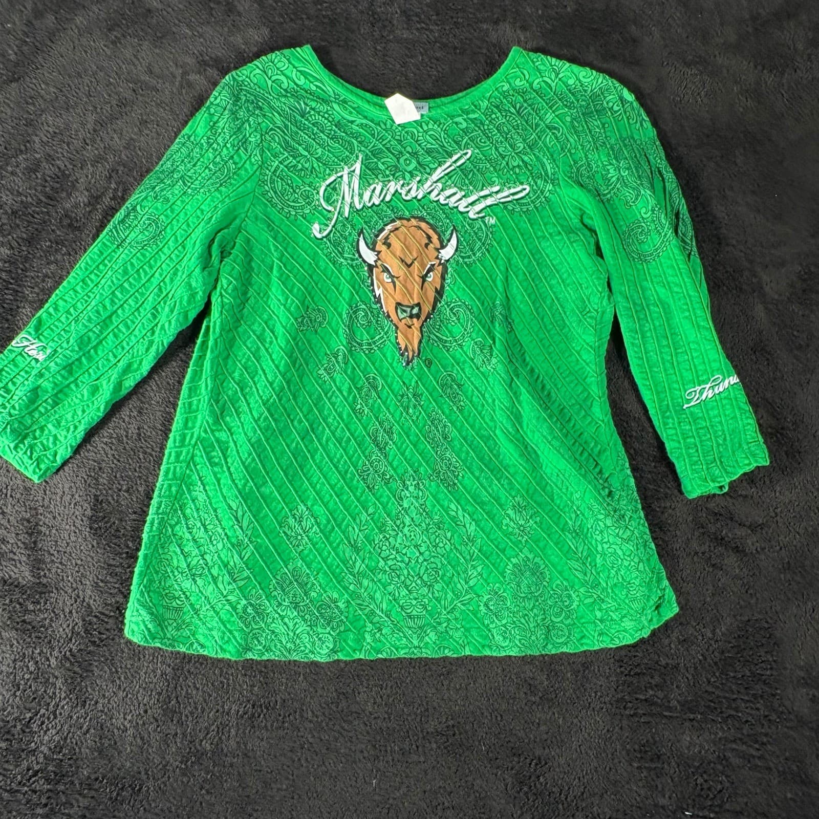 P. Michael Green Marshall Thundering Herd Rhinestone Tunic Top - M