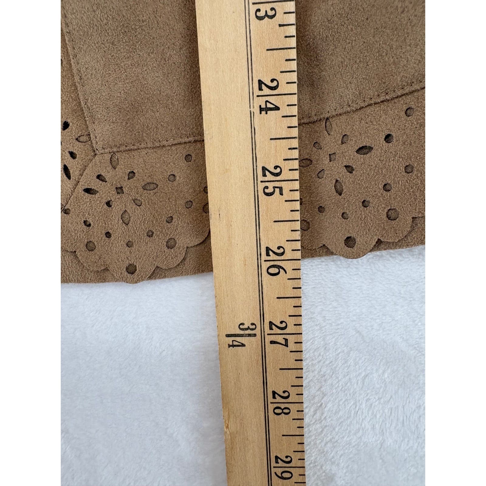 Chico's Faux Suede Jacket Womens 1 Medium Tan Perforated Scallop Zip 570155112 - Thumbnail 6