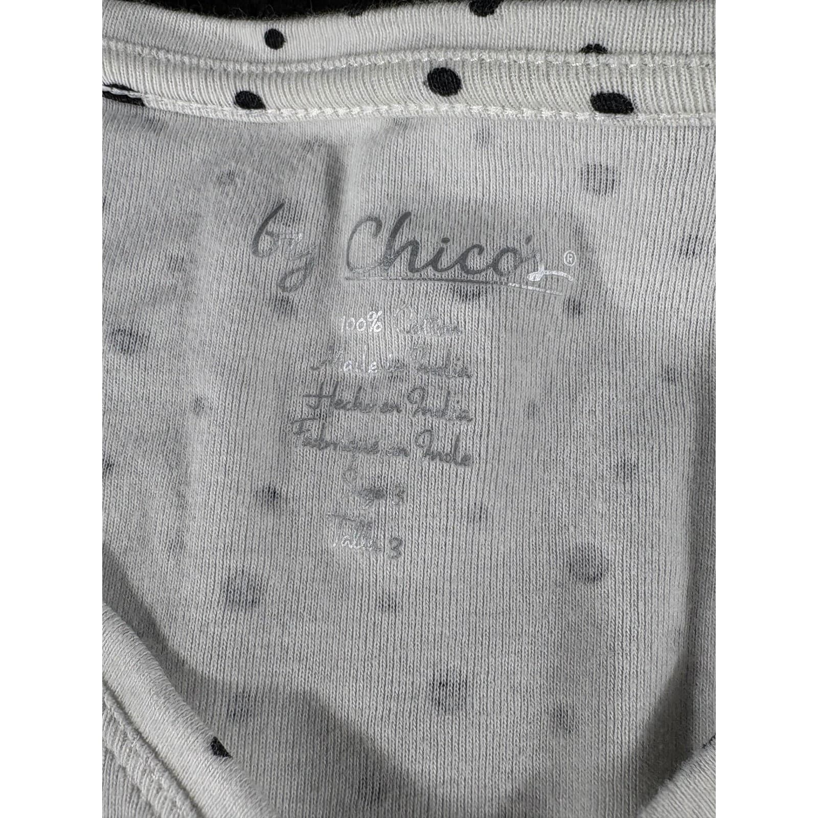 Chicos Women's White Black Polka Dot Long Sleeve V Neck Top Blouse Size 3 - Thumbnail 2