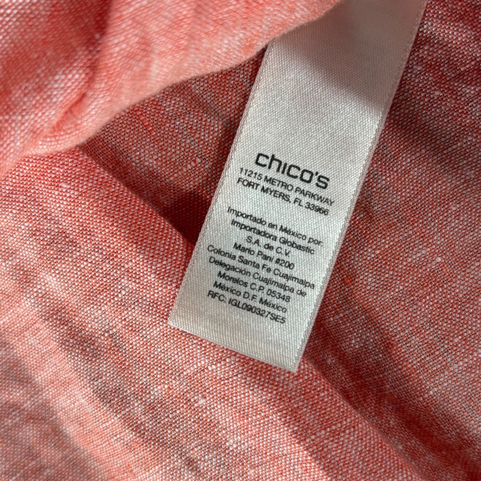 Chicos Women's Size 1 Linen Top Salmon Coral 3/4 Sleeve Button Down Tunic - Thumbnail 3
