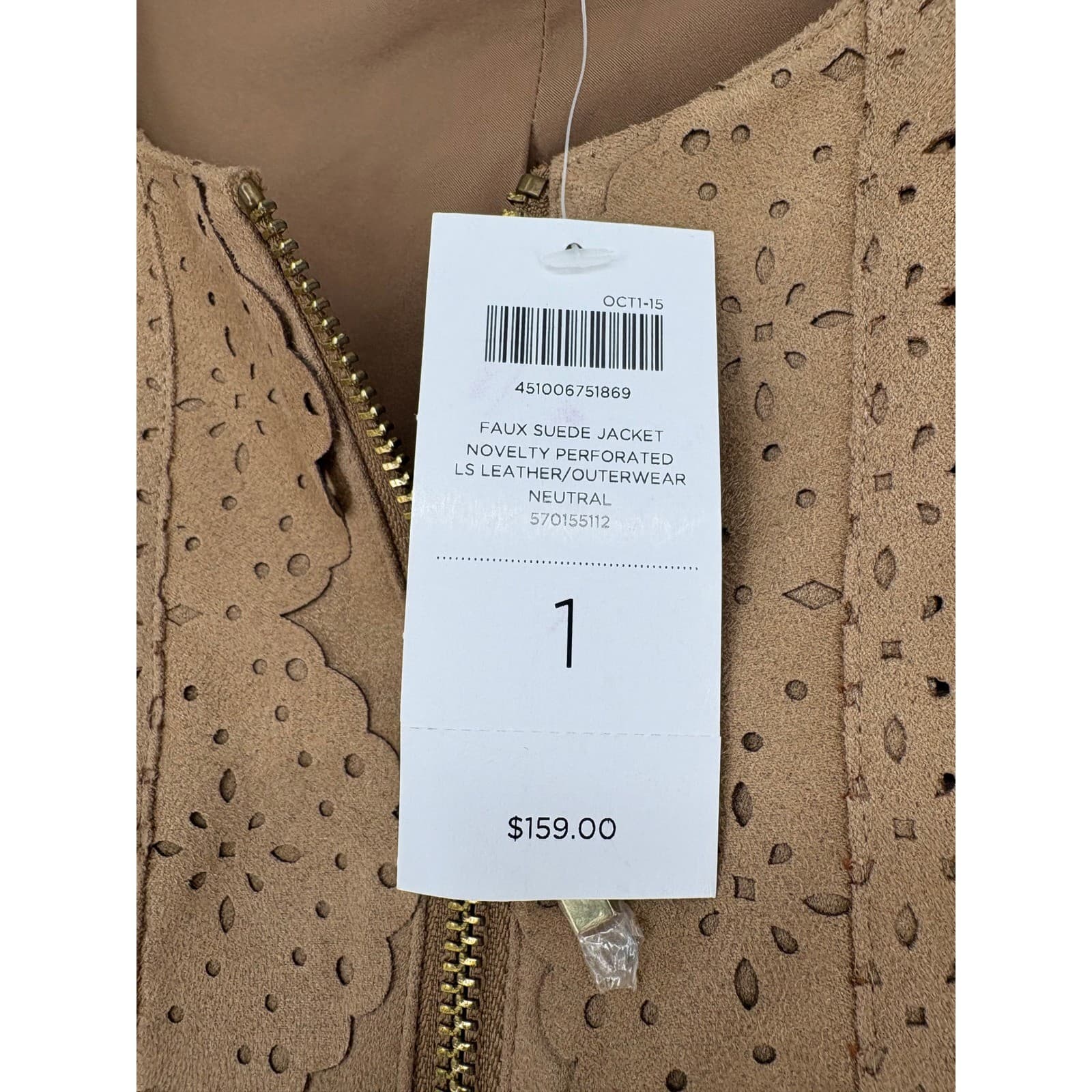 Chico's Faux Suede Jacket Womens 1 Medium Tan Perforated Scallop Zip 570155112 - Thumbnail 4