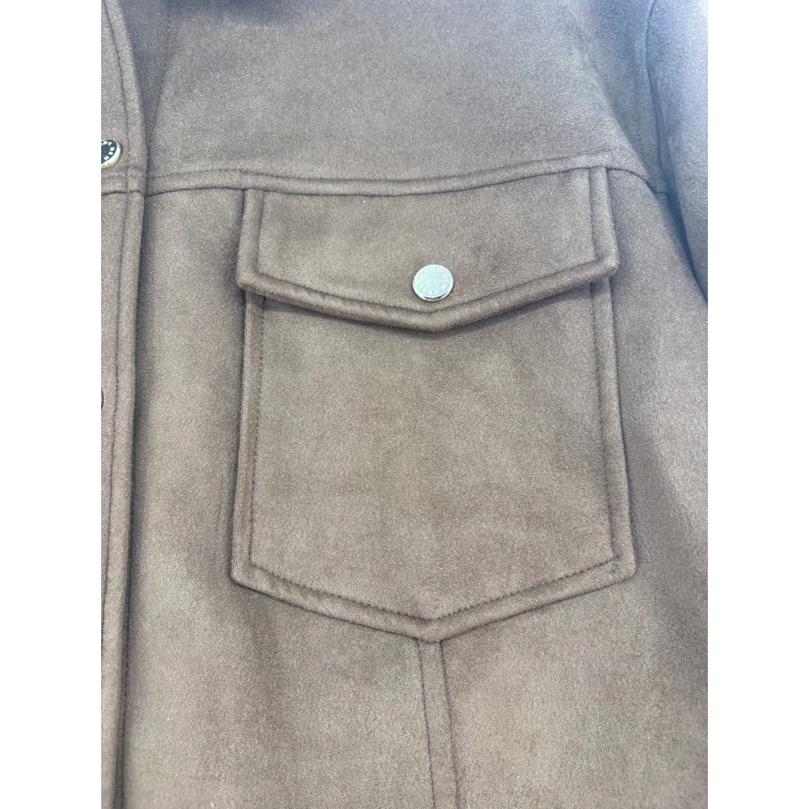 Marc New York Shirt Jacket Womens S Shacket Brown Faux Suede Long Sleeve Button - Thumbnail 3