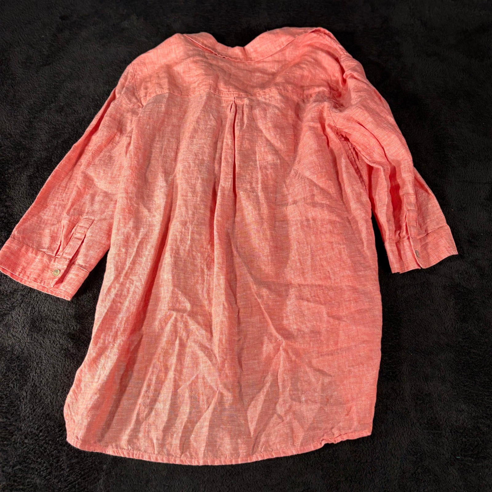 Chicos Women's Size 1 Linen Top Salmon Coral 3/4 Sleeve Button Down Tunic - Thumbnail 7
