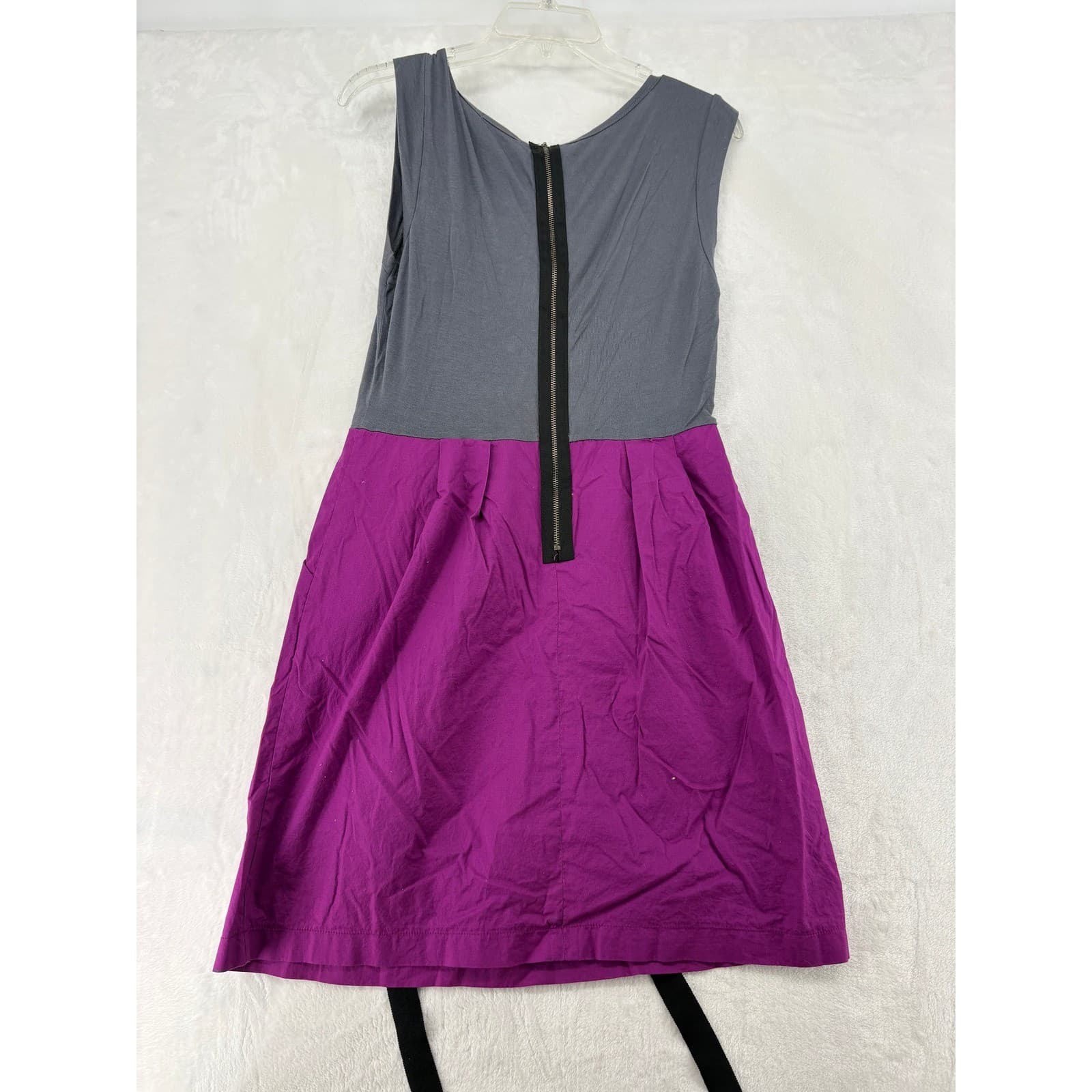 Be Bop Dress Womens Medium Fit & Flare Gray Purple Ruffle Front Sleeveless - Thumbnail 6