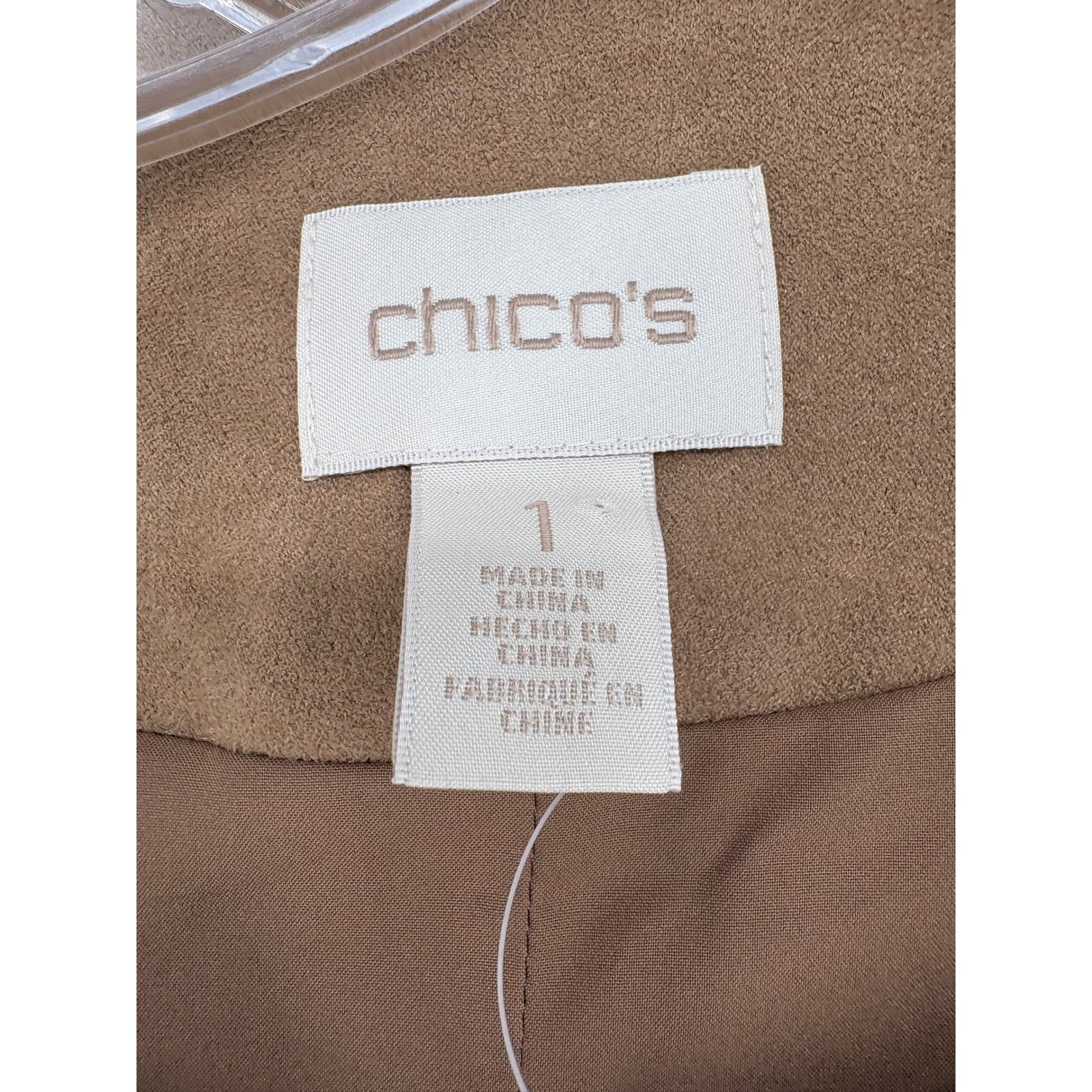 Chico's Faux Suede Jacket Womens 1 Medium Tan Perforated Scallop Zip 570155112 - Thumbnail 2